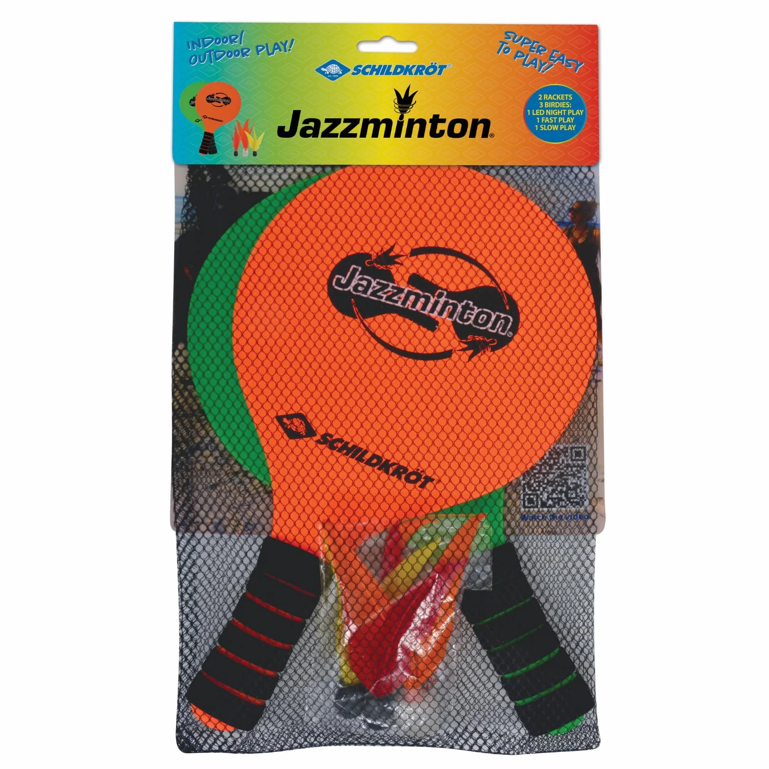 Schildkröt Jazzminton Set, 2 Raquetas, 3 Birdies, Pelota LED para Jugar de Noche, Juego de Raquetas de Playa