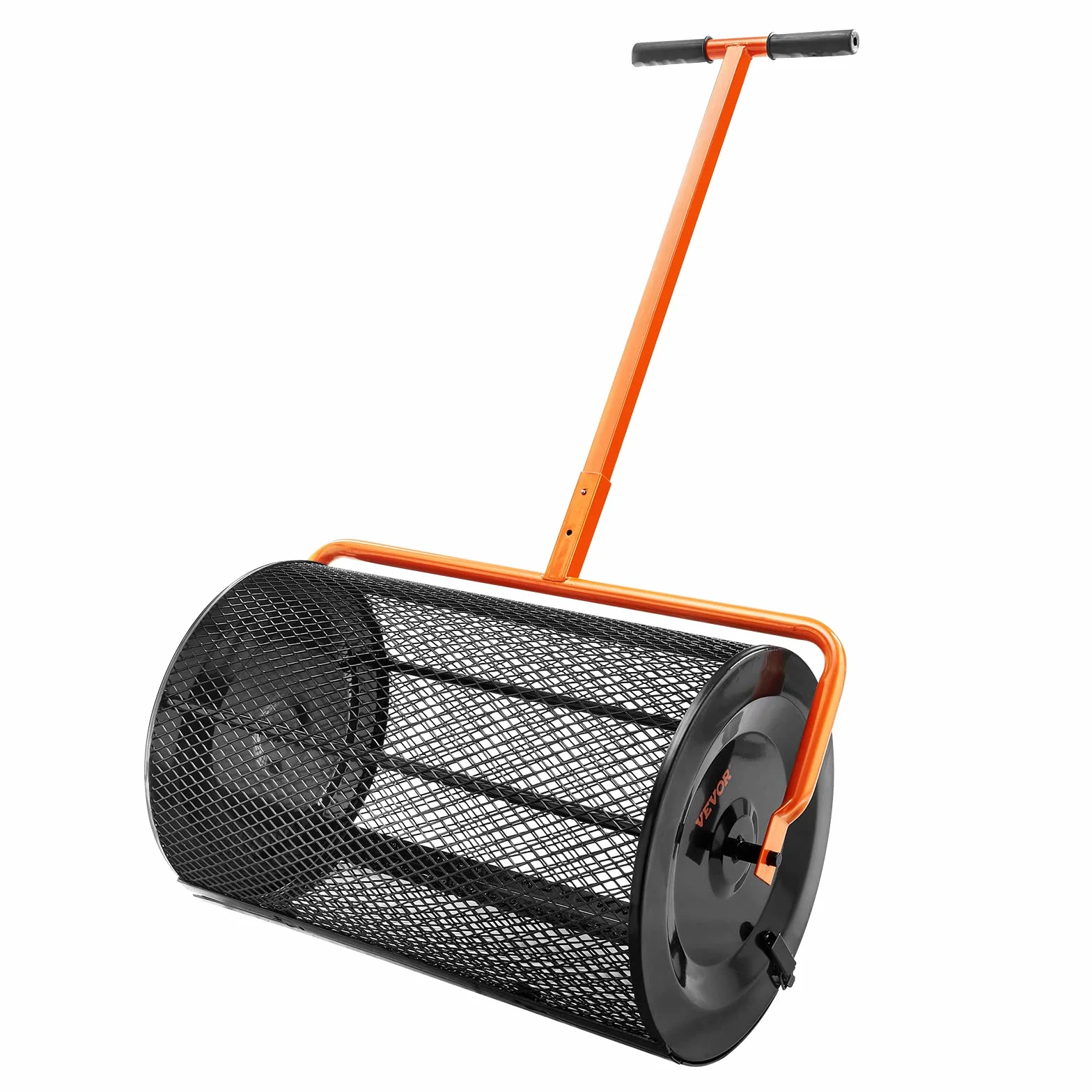 VEVOR Esparcidor de Abono Ancho de 61 cm Esparcidor de Turba y Musgo Mango Regulable en Altura 62,5-67,5 cm Cesta de Malla de Acero Cierres Laterales para Esparcir Estiércol Césped Jardín, Negro