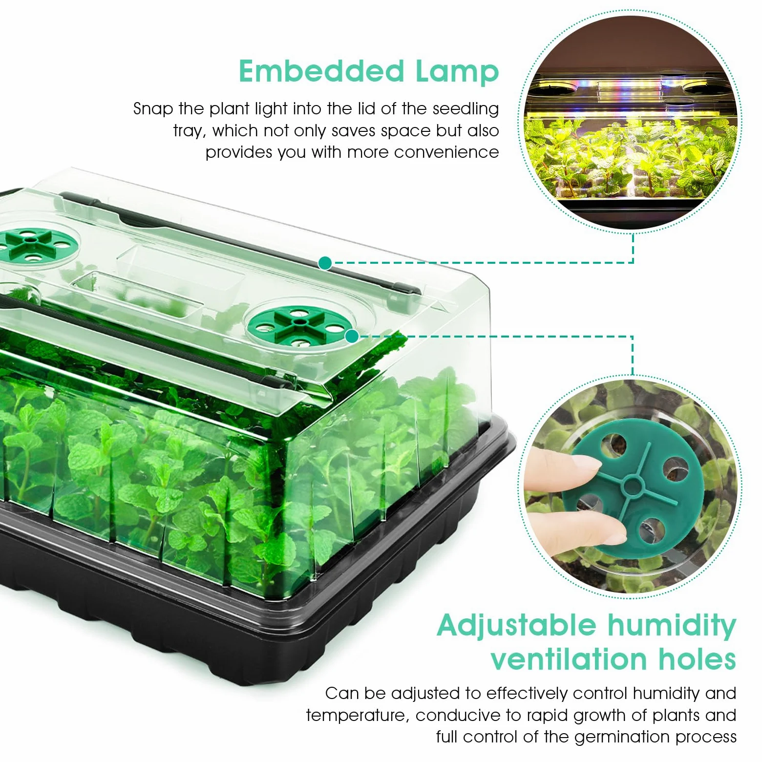 Bandeja de inicio de semillas con luz de crecimiento, kit de inicio de semillas de 96 celdas, bandejas de inicio de plántulas con cúpulas de humedad, temporizador automático, bandejas de