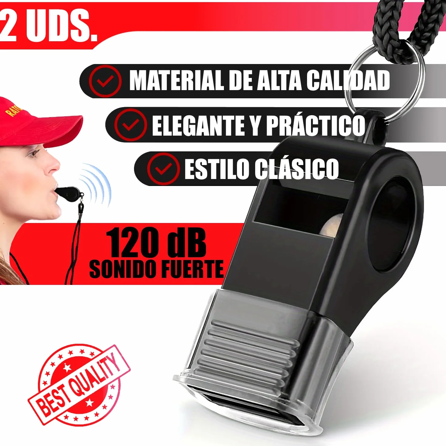 Silbato profesional con protector bucal de silicona y cordón 2u para árbitros entrenadores baloncesto fútbol