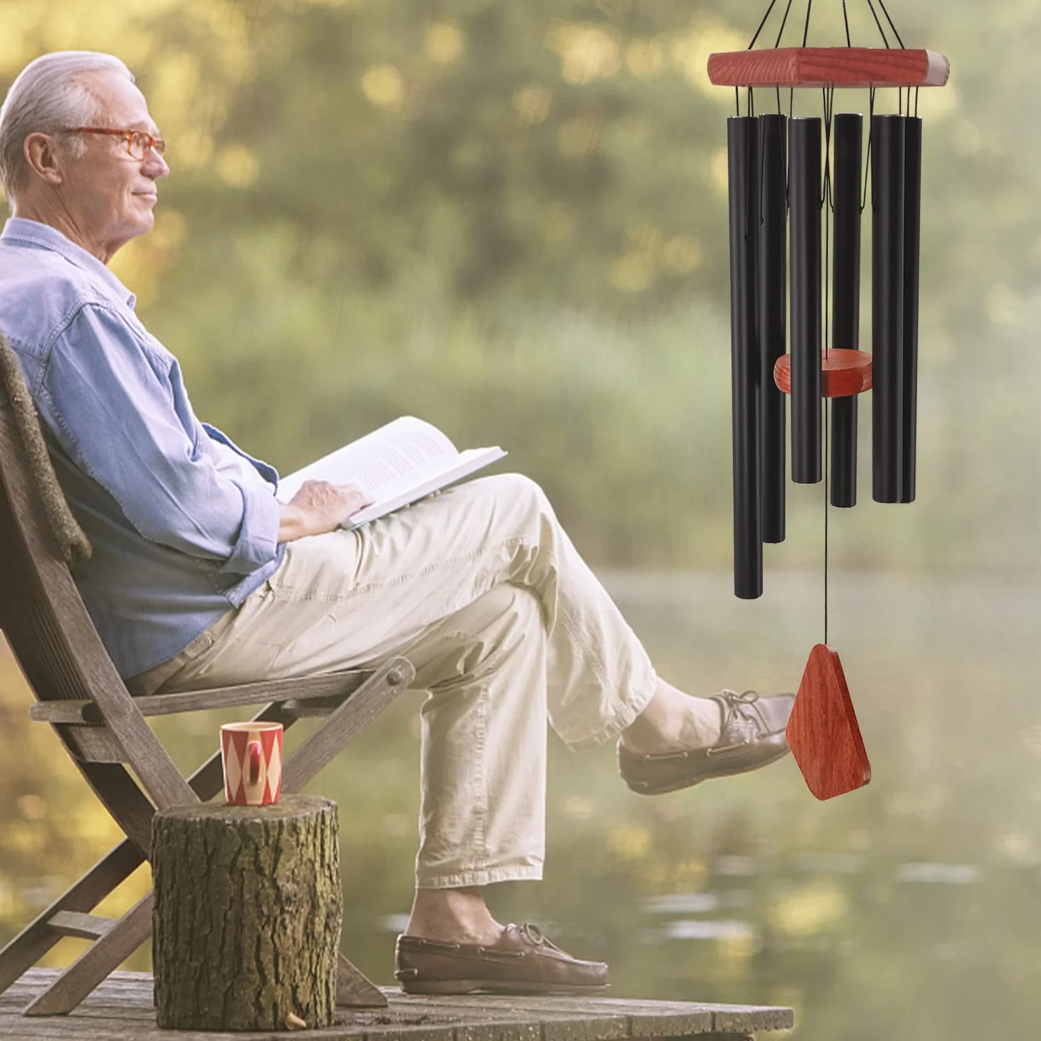 Astarin Campanas de Viento conmemorativas para Exteriores, Tono Profundo, campanillas de Viento para Exteriores, carillón de Viento Personalizado con 6 Tubos afinados, Elegante Timbre para jardín,