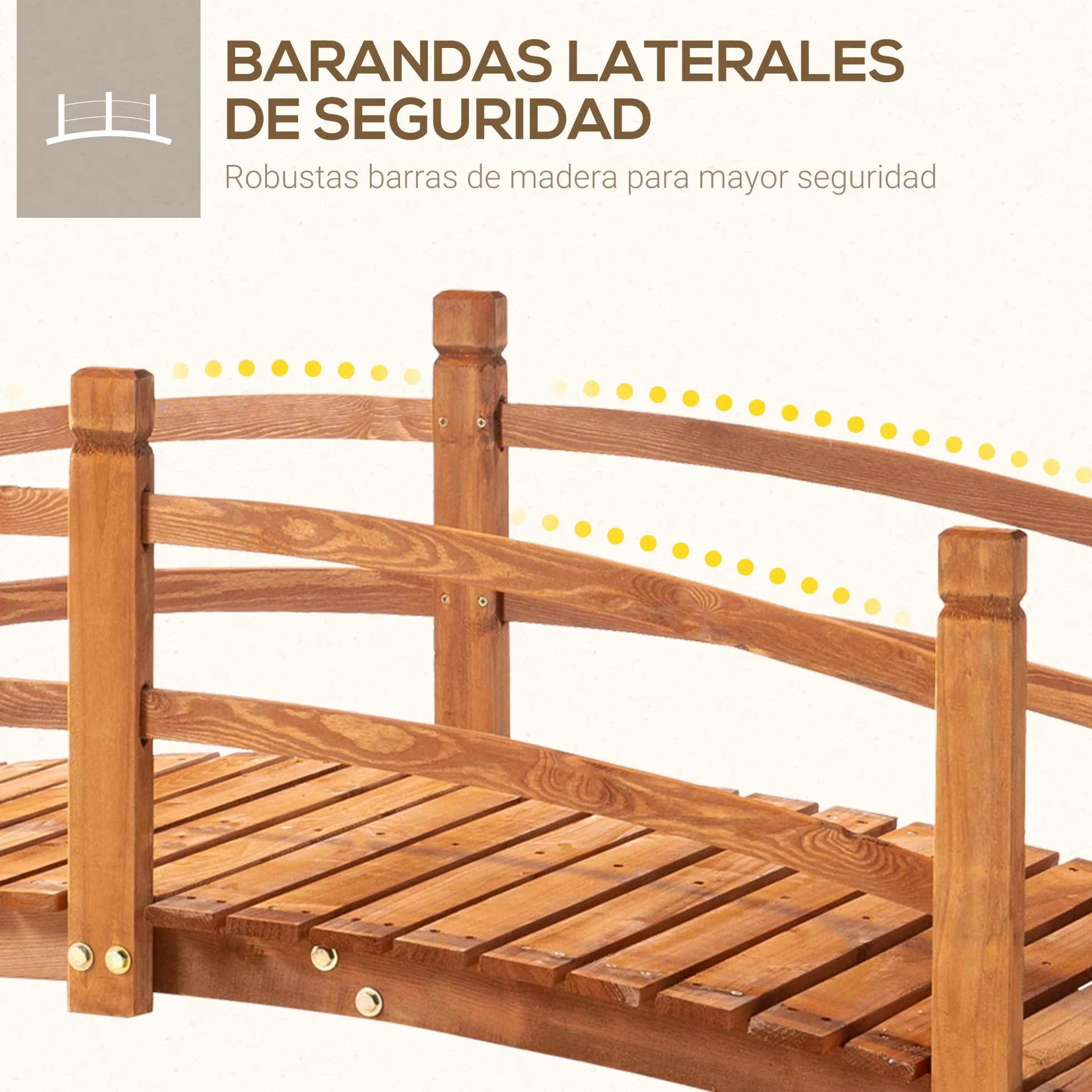 Outsunny Puente de Arco de Madera 185x72x58 cm con Pasamanos Puente de Jardín para Decoración Patio Carga 200 kg Natural