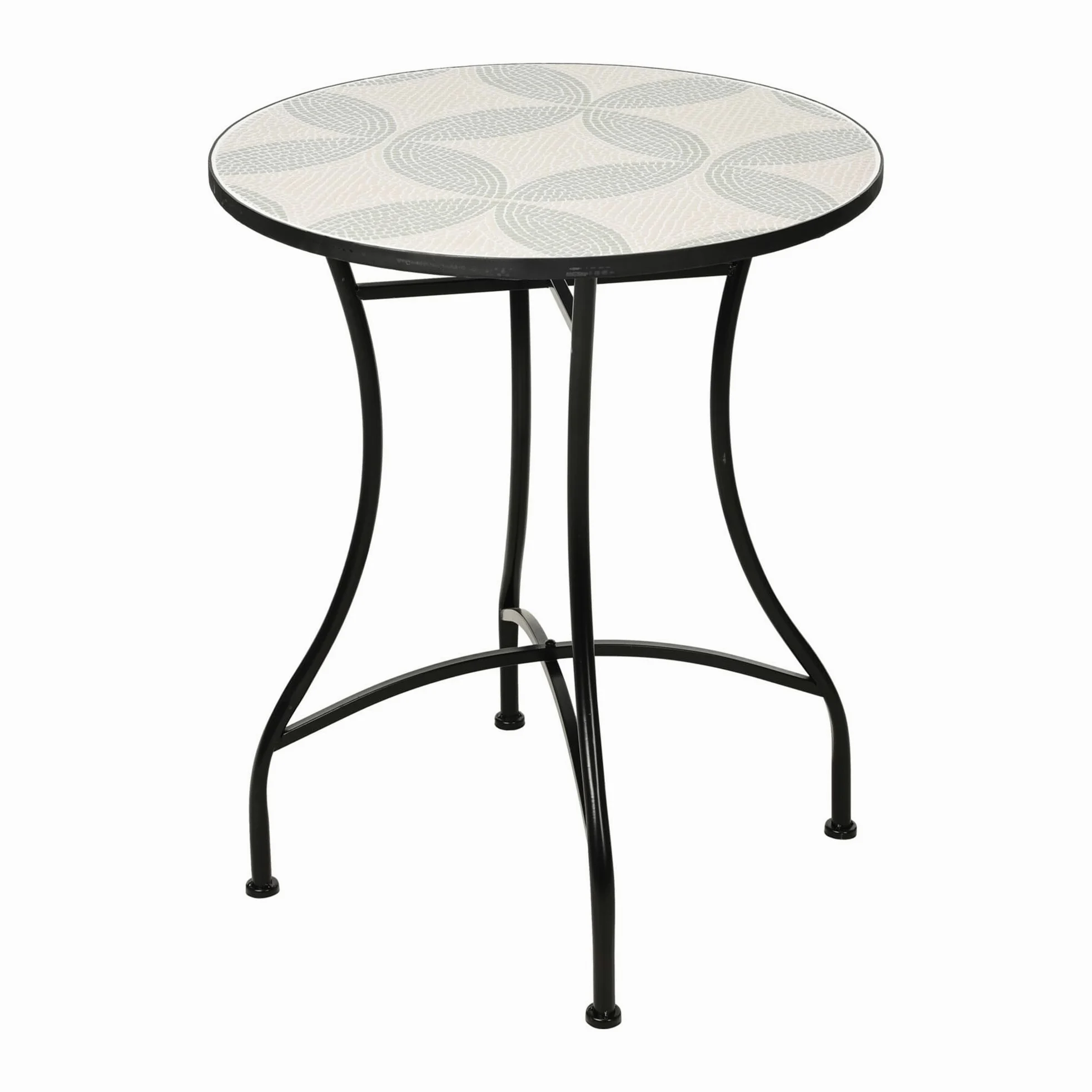 Well Home Mesa de Bistró con Diseño de Mosaico 60x71cm, Tubo de Hierro y Placa de Creme y Verde Salvía