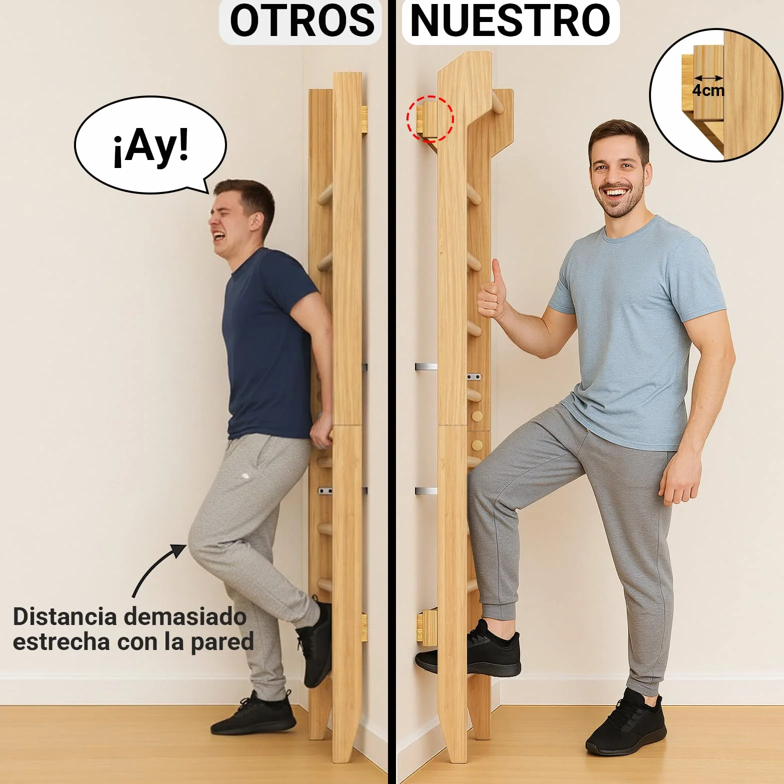 COSYLAND Espaldera de Madera para Gimnasio en Casa, Escalera Sueca con Barra de Dominadas, Carga 100 kg, Adultos y Niños