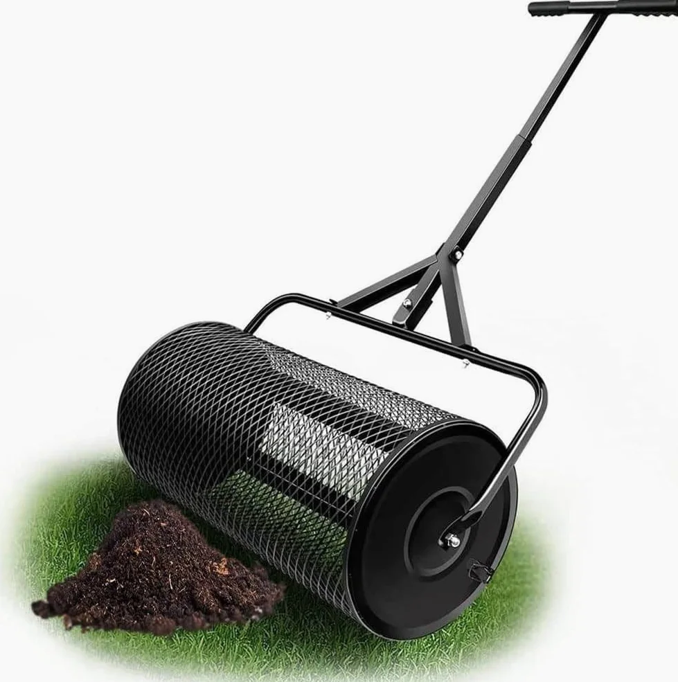 Esparcidores de estiércol para césped y jardín,Esparcidor de abono,Esparcidor de turba,Esparcidor de Semillas de Cesta de Malla metálica,para Fertilizantes de césped,42 * 42 * 68cm-Black
