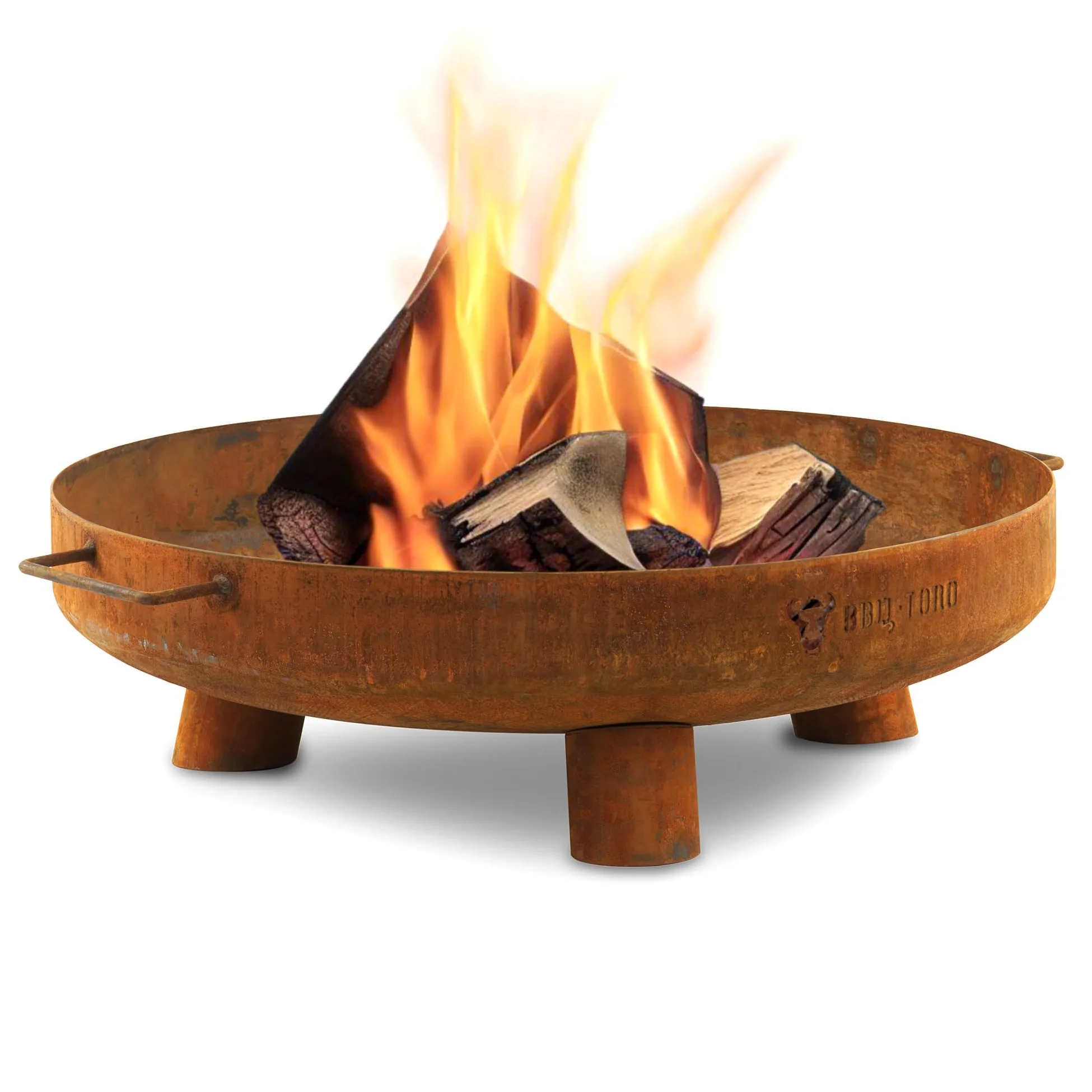 BBQ-Toro Brasero Ø 60 cm | Aspecto óxido | Fogón Exterior con Tres Patas y Dos Asas | Braseros para jardín, Cuenco para Fuego, Garden Fire Pit, Fire Bowl