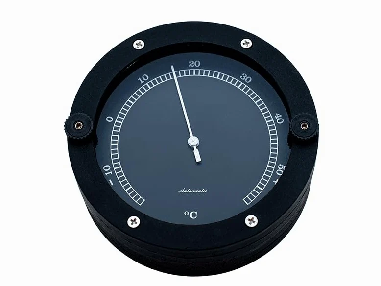 Autonautic - Termómetro Marino Negro de Poliamida, Funcional, Resistente, de Estilo Deportivo y Profesional, para interiores o exteriores de Embarcaciones - 110mm (ø) - Made in Spain.