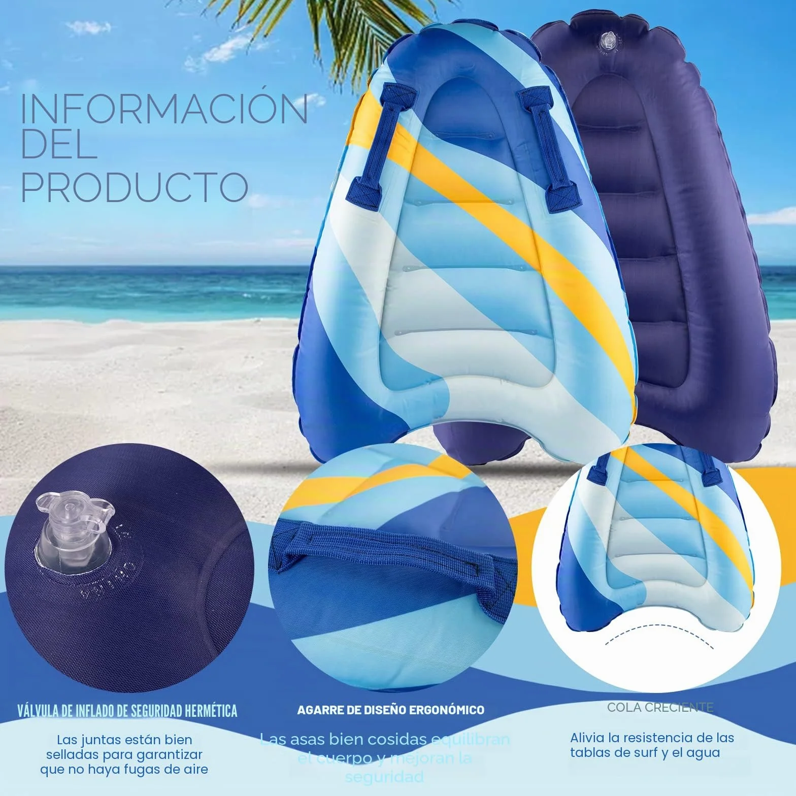 Tabla de Bodyboard Hinchable para Niños 75x65x15 cm con Asas Plegable