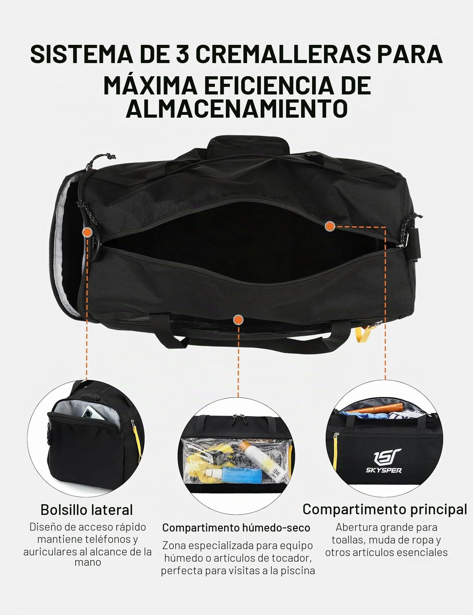 SKYSPER Bolsa Deporte 30L, Bolsa Gimnasio Separación Seca Húmeda Viaje Hombre Mujer