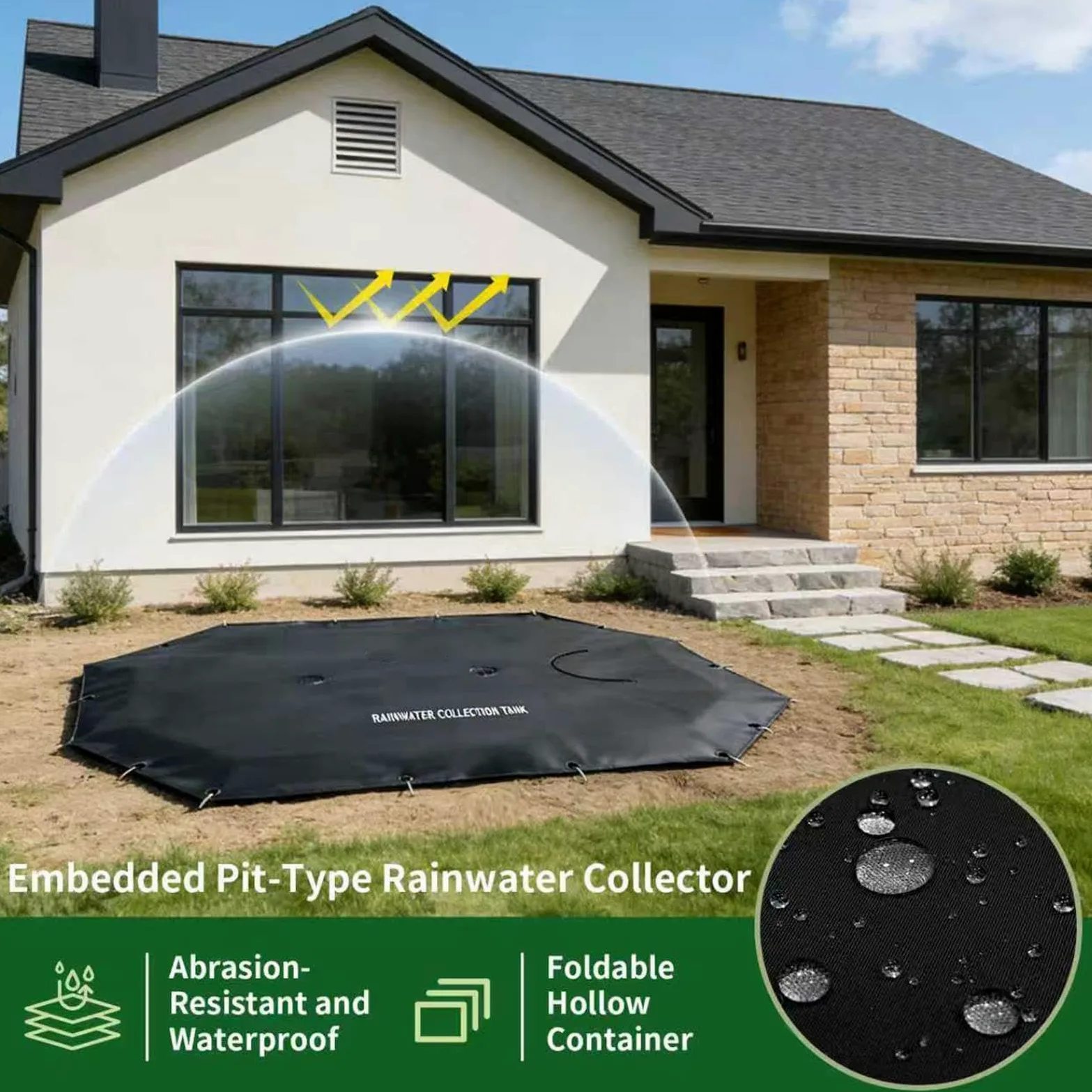 de captación de agua Depósito de Agua de Lluvia Empotrado | Colector de Agua Empotrado Para jardín, patio trasero, terraza, entrada de vehículos, pasarela, macizo de flores y riego