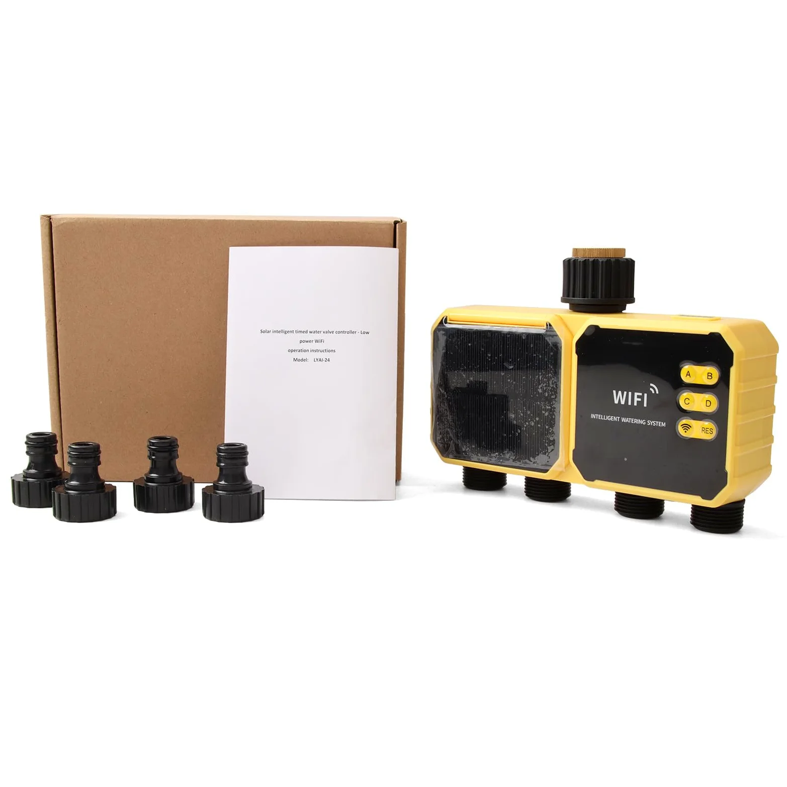 Goshyda Temporizador de Riego Inteligente con Sensor de Lluvia, Controlador de Válvula de Agua con Energía Solar, de Riego de Jardín Fácil de Usar para Patio Exterior, Control WiFi