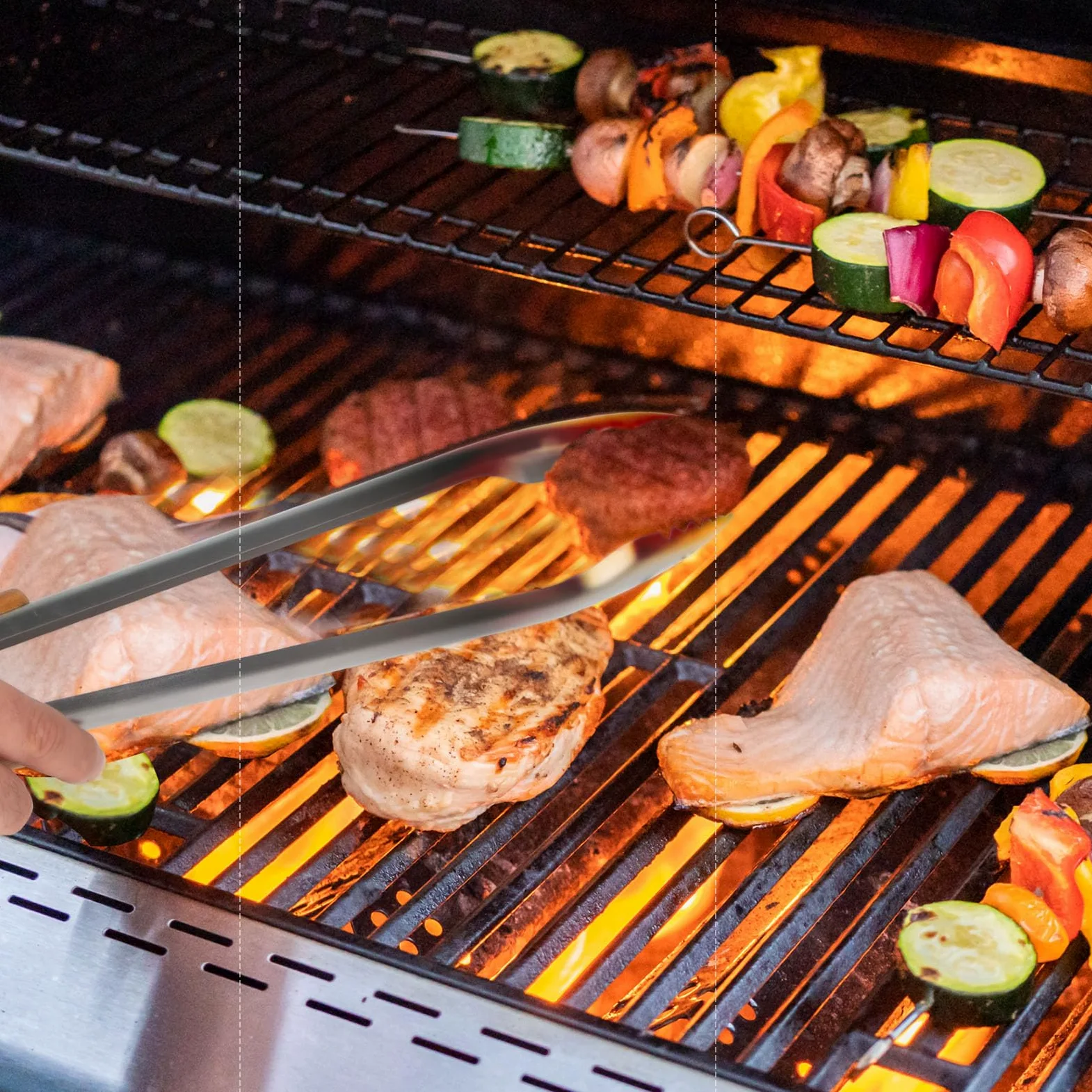 XUDAKAIXIN Pinzas de barbacoa de acero inoxidable extralargas de 53.3 cm con mango ergonómico de madera de acacia, herramienta de parrilla duradera y fácil de limpiar para cocinar, uso en la cocina y