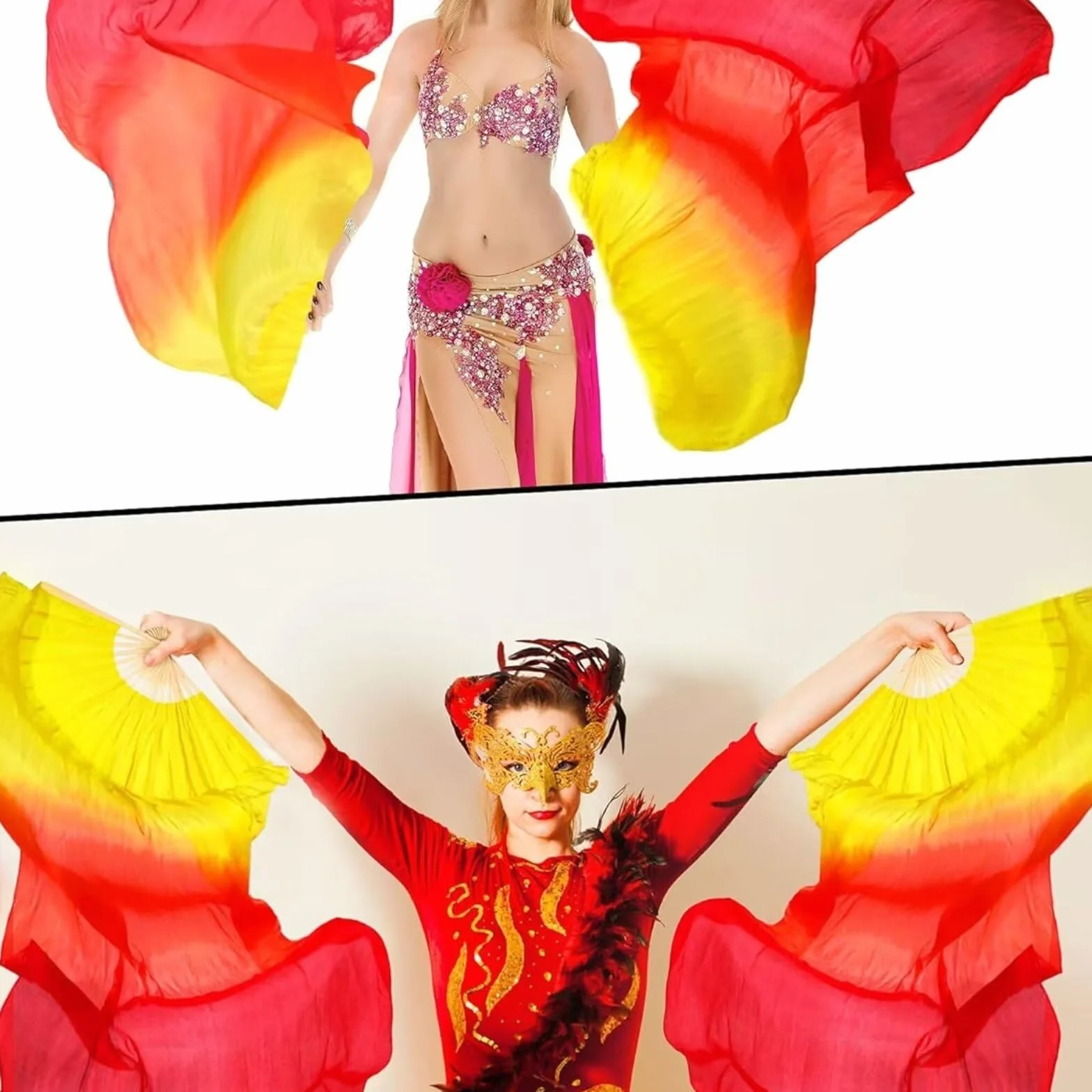 Ventilador de bambú de seda para danza del vientre 1,5 Metros Hecho a Mano (Rojo)