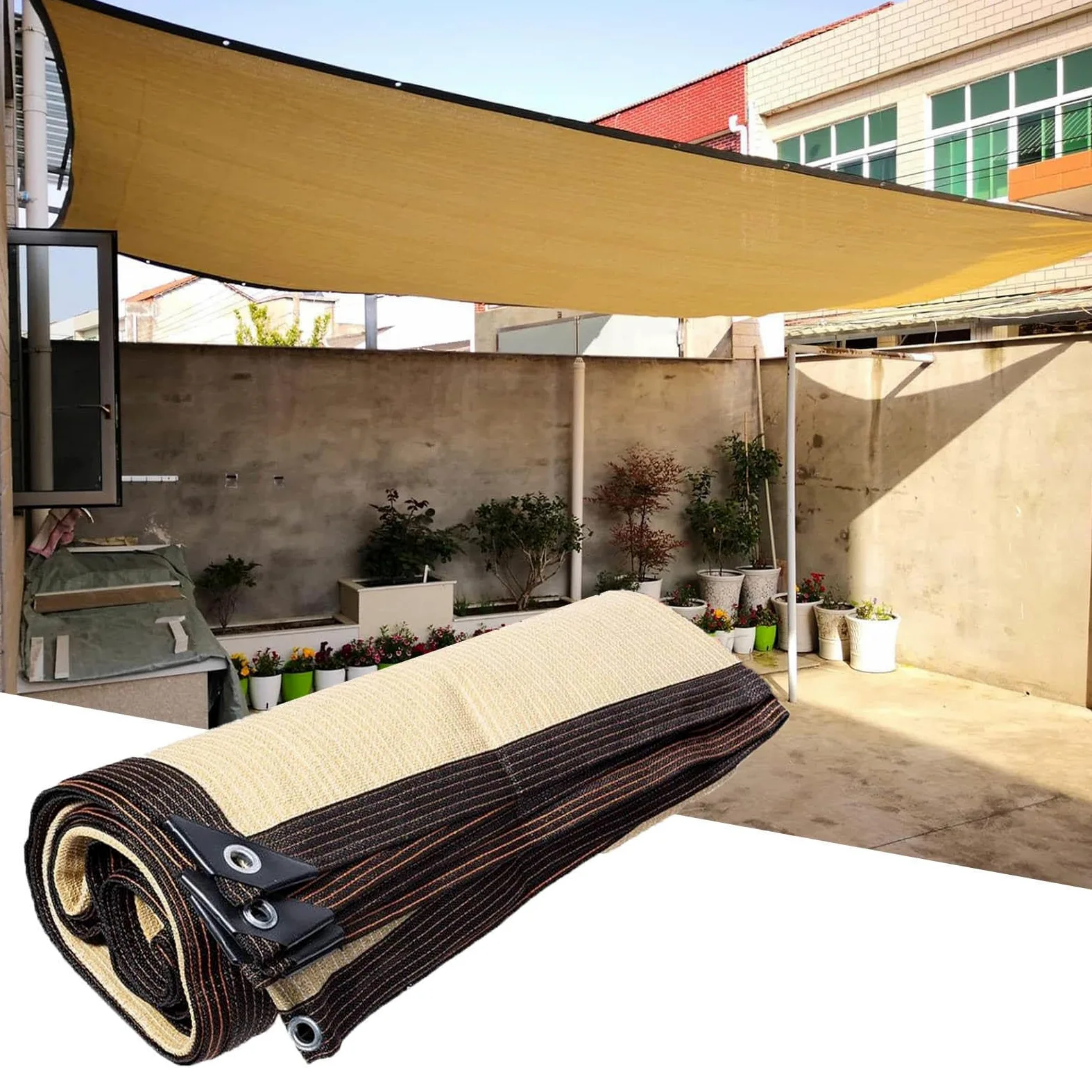 Tela De Sombra para Plantas,Vela De Sombra Rectangular,Malla De Sombra 90% Beige,Red De Sombra con Ojales,Lona De Malla Sombreadora para Jardín Invernadero Pérgola Coche,Beige-3×9m(9.8 * 29.5ft)