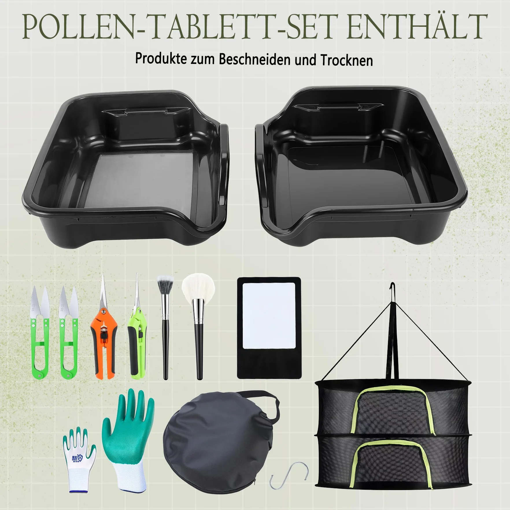 Trim Tray, Premium Trim Bin Set con 150 micras Filtro de Polen, de Recortar ergonómico, Incluye 4 Pares de Tijeras, 2 cepillos antiestáticos, Lupa de Mapa, Red de Secado de 2 Niveles