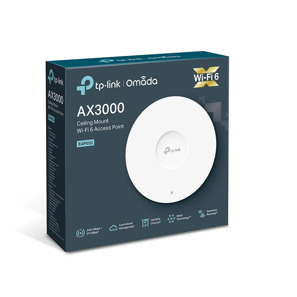 TP-Link EAP650 Omada Punto de Acceso WiFi 6 AX3000 SDN Mesh Montaje en Techo Negro