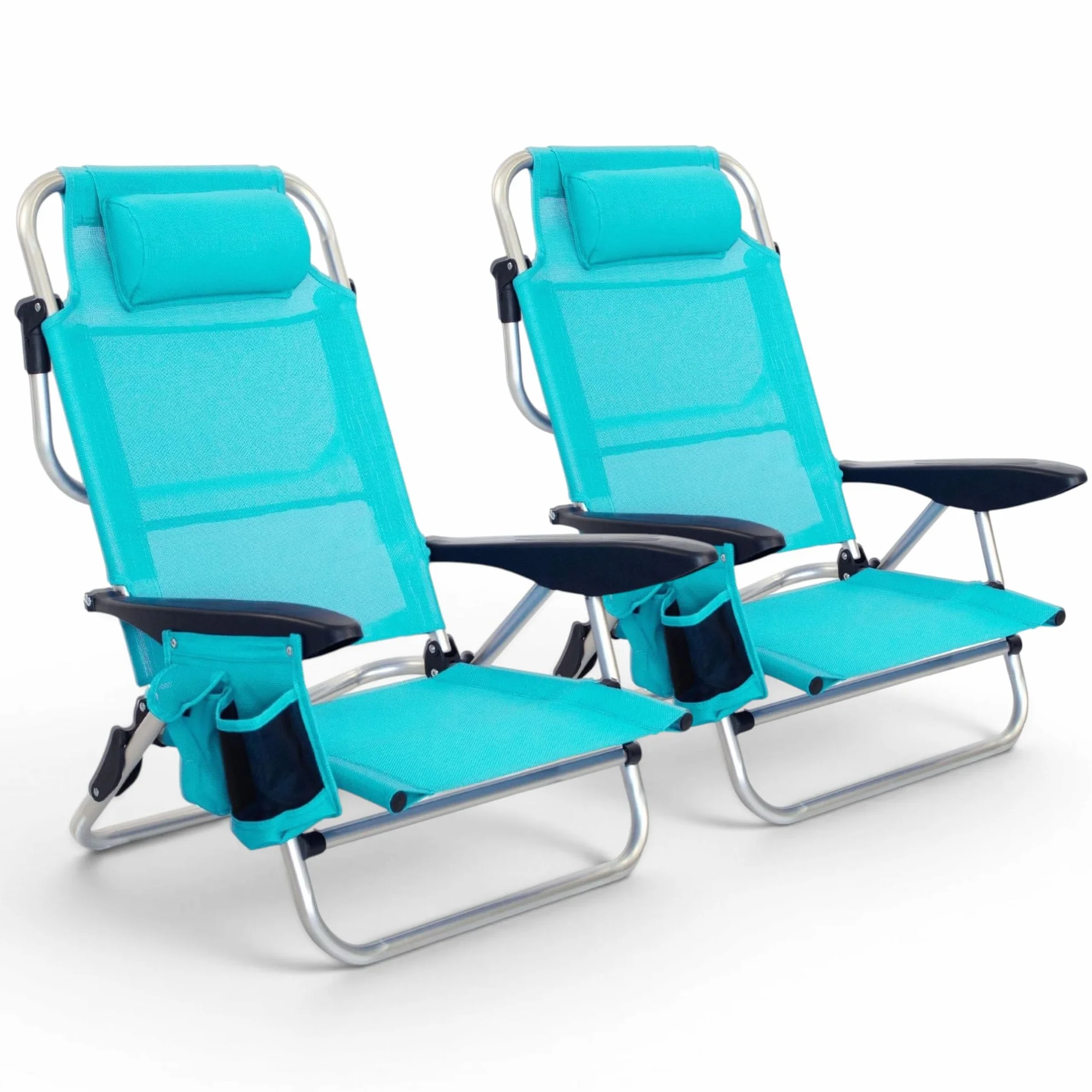 Pincho Sillas Playa Silla Playa Plegable Ligera, Beach Chair, Camping con 4 Posiciones, Aluminio Ligero, Textilene Transpirable, Bolsillo para Bebida y Móvil - 110 kg, 72,5x62,5x10 cm