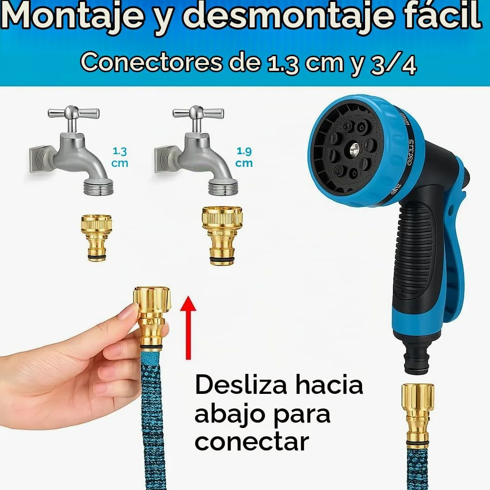 Manguera Extensible Jardín 22,5 m / 75 FT, Manguera Flexible Antitorsión con Látex 3 Capas y Tejido 3750D, Pistola de Riego 10 Funciones, Conectores Metálicos, Bolsa y Gancho