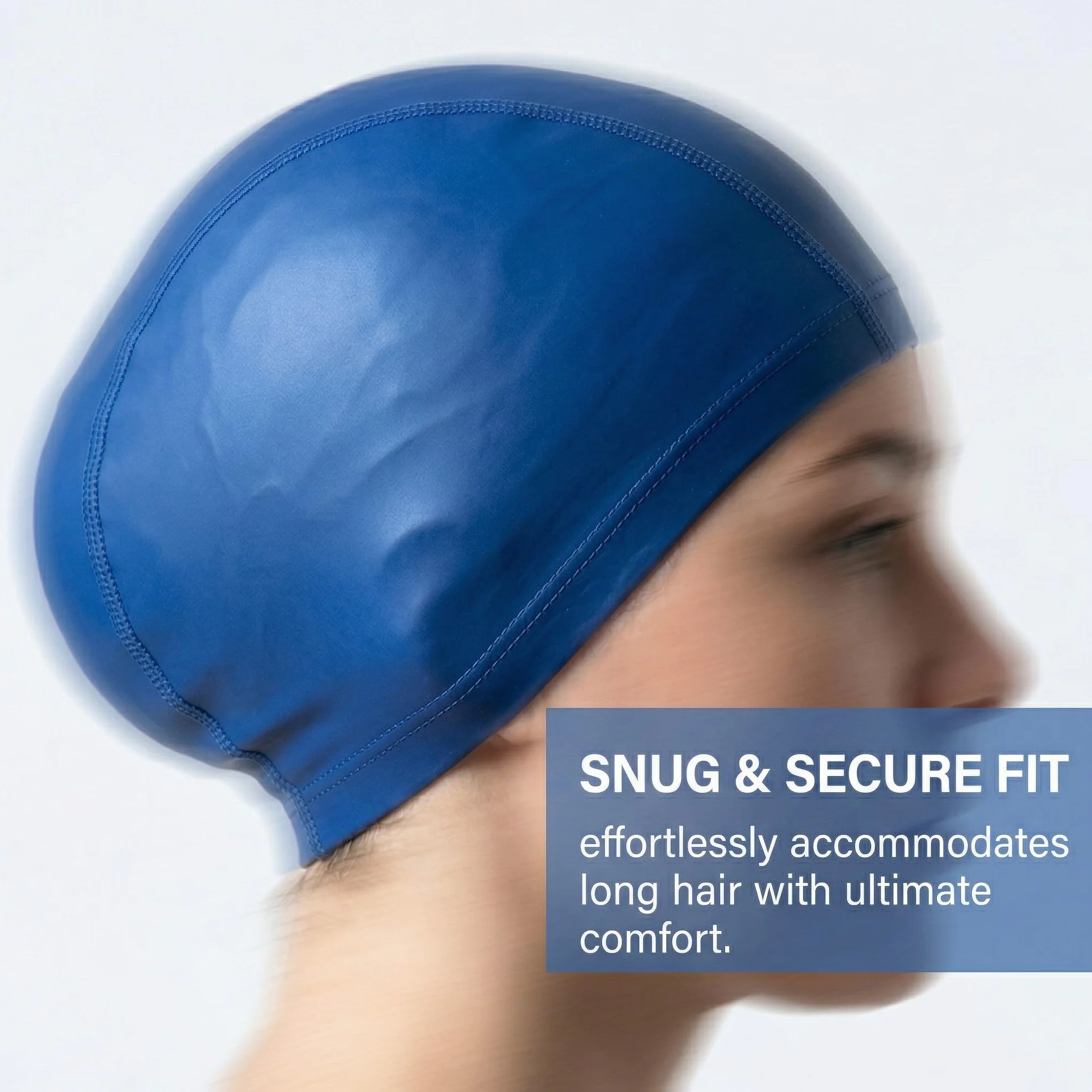 Gorros de piscina elásticos resistentes al agua para mujer y hombre, cabello largo, natación, azul + negro