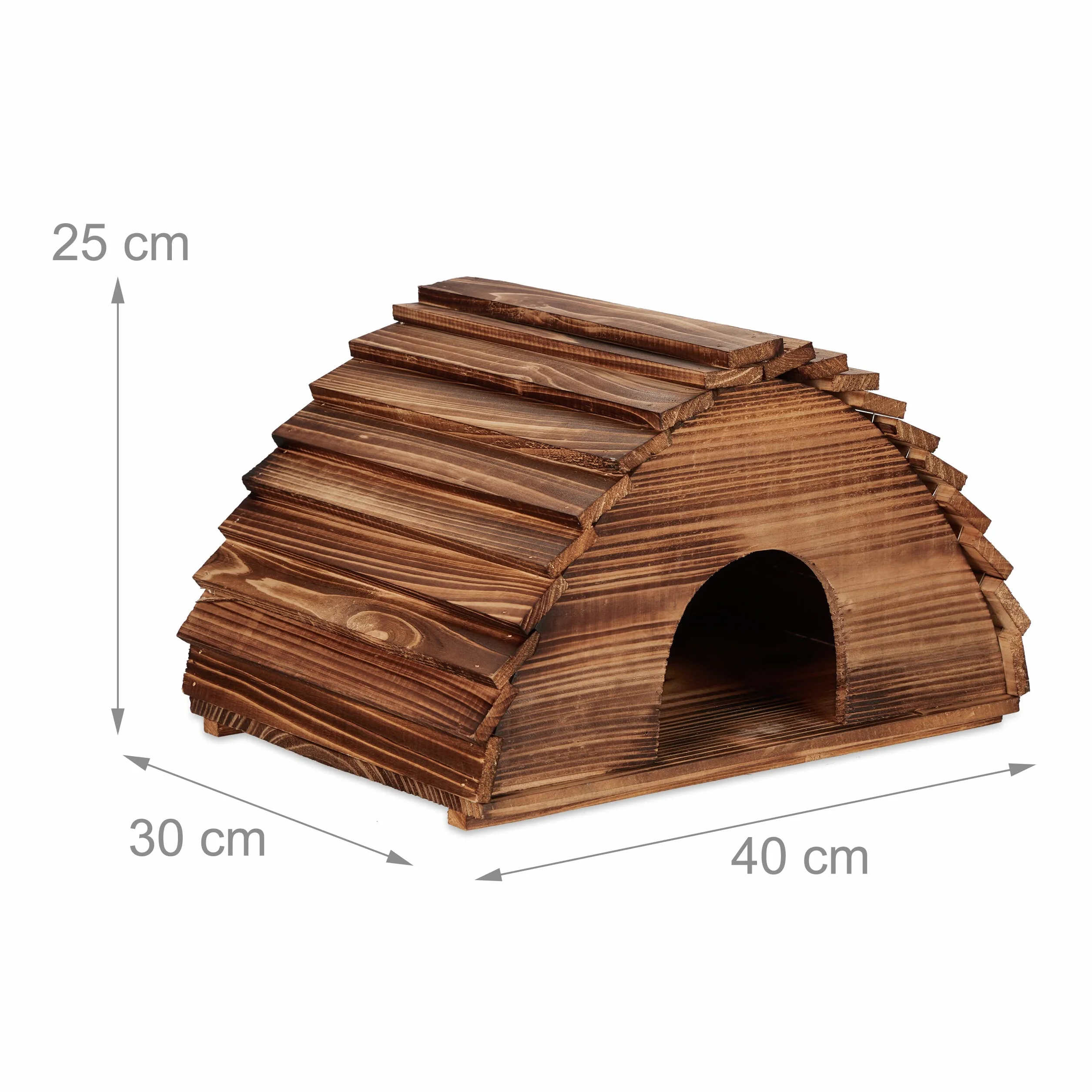 Relaxdays Casa Erizo Madera Quemada Cueva Animales Suelo Forma Iglú 25x40x30 cm Marrón