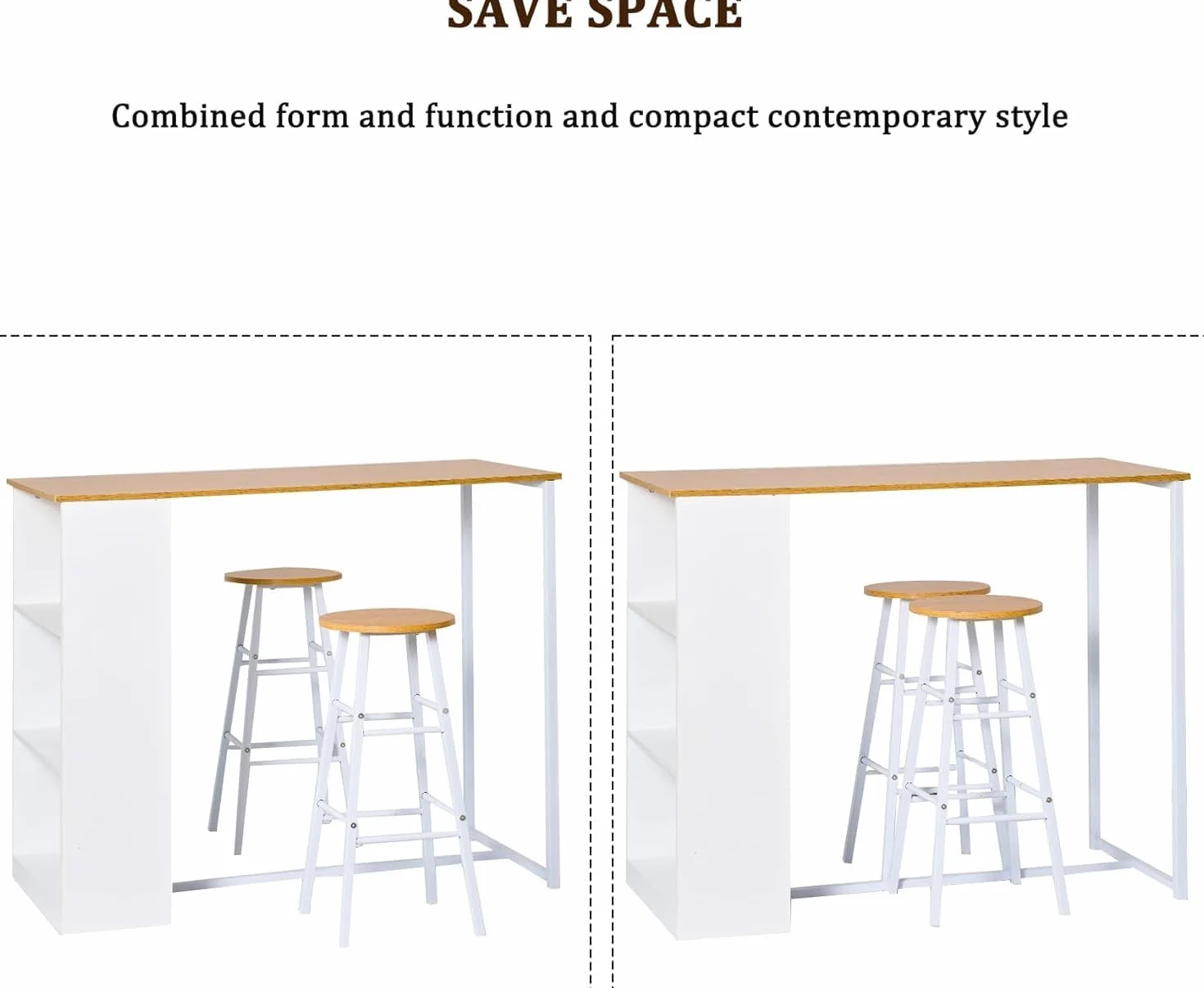 soges Juego de bar con mesa de bar y 2 taburetes altos, 91 x 49,5 x 91 cm, mesa de comedor, mesa de restaurante, mesa de pub con estante de almacenamiento de 3 niveles.