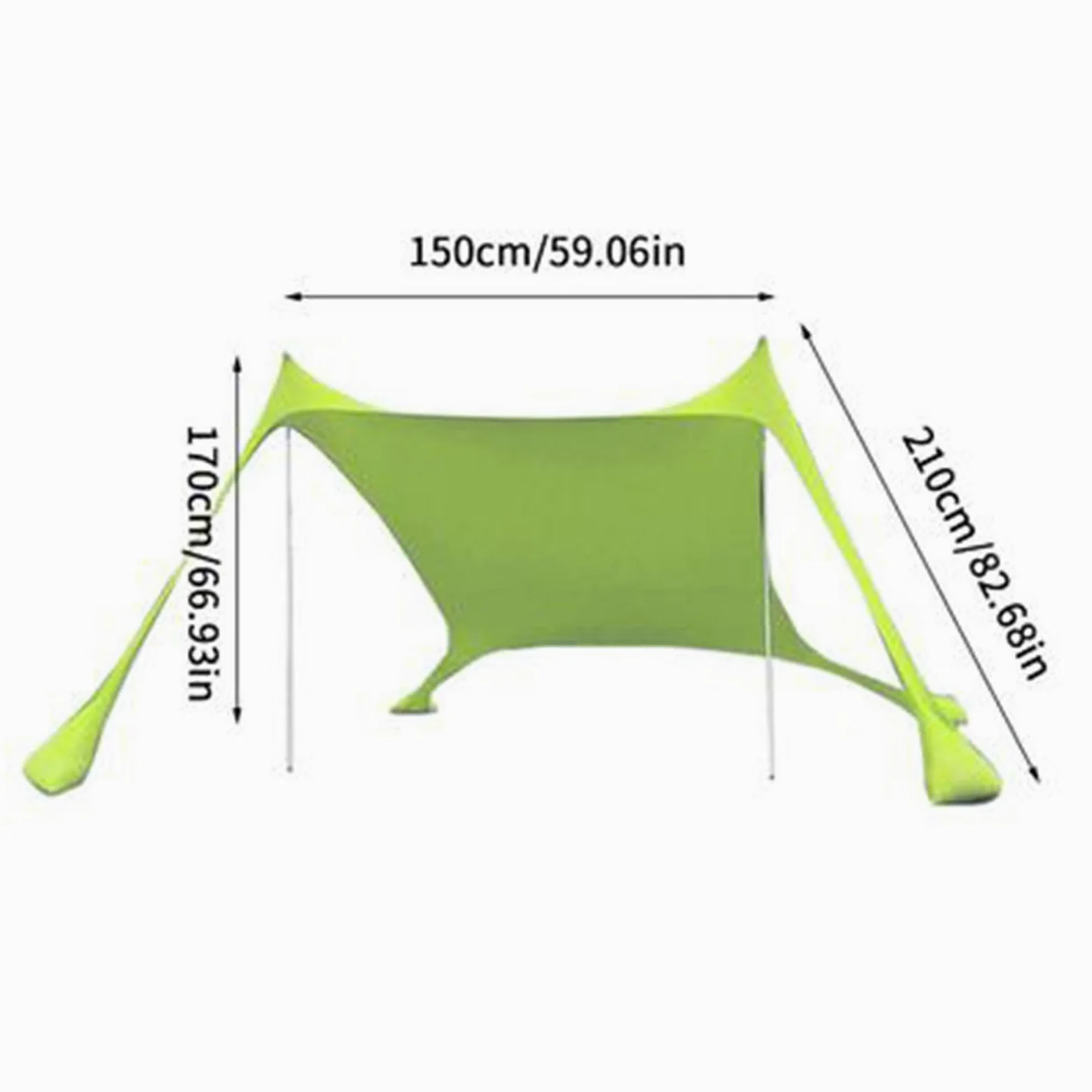Toldo De Playa Portátil con Protección UV, Tienda Familiar 210x150x170 Cm De Transpirable, Refugio Solar Ajustable con 2 Postes, para Camping, Jardín Y Picnic