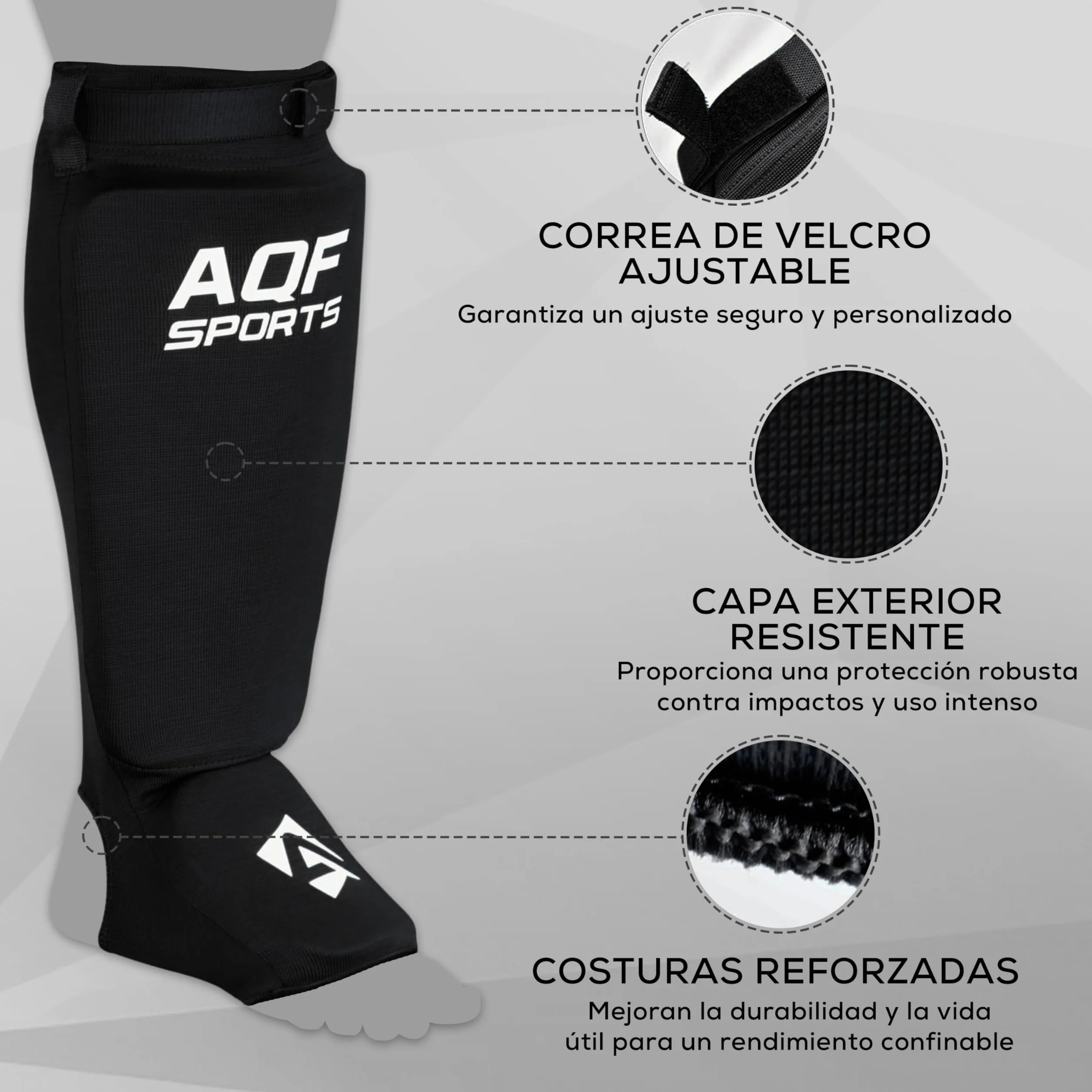AQF Espinilleras Kick Boxing Muay Thai CE SATRA Aprobado Boxeo Tibiales Empeine EVA Acolchado Sparring Artes Marciales Protección Pads MMA