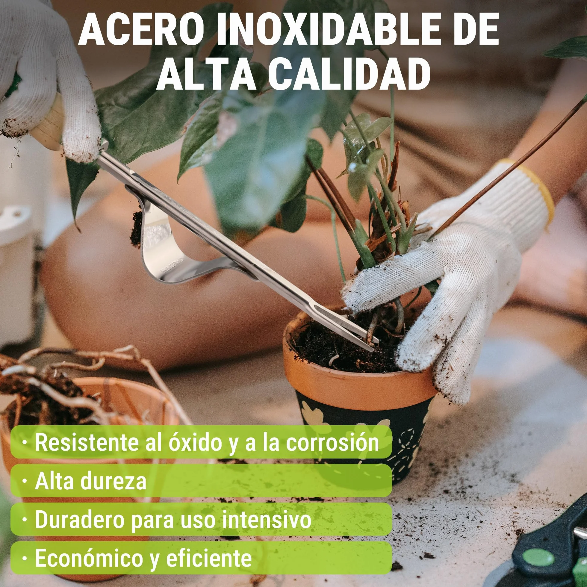WORKPRO Desherbador Manual de Acero Inoxidable, Extractor de Malas Hierbas con Mango de Madera Ergonómico, Herramienta Quitahierbas para Jardín, para Quitar Dientes de León, Cardos y Otras Malezas