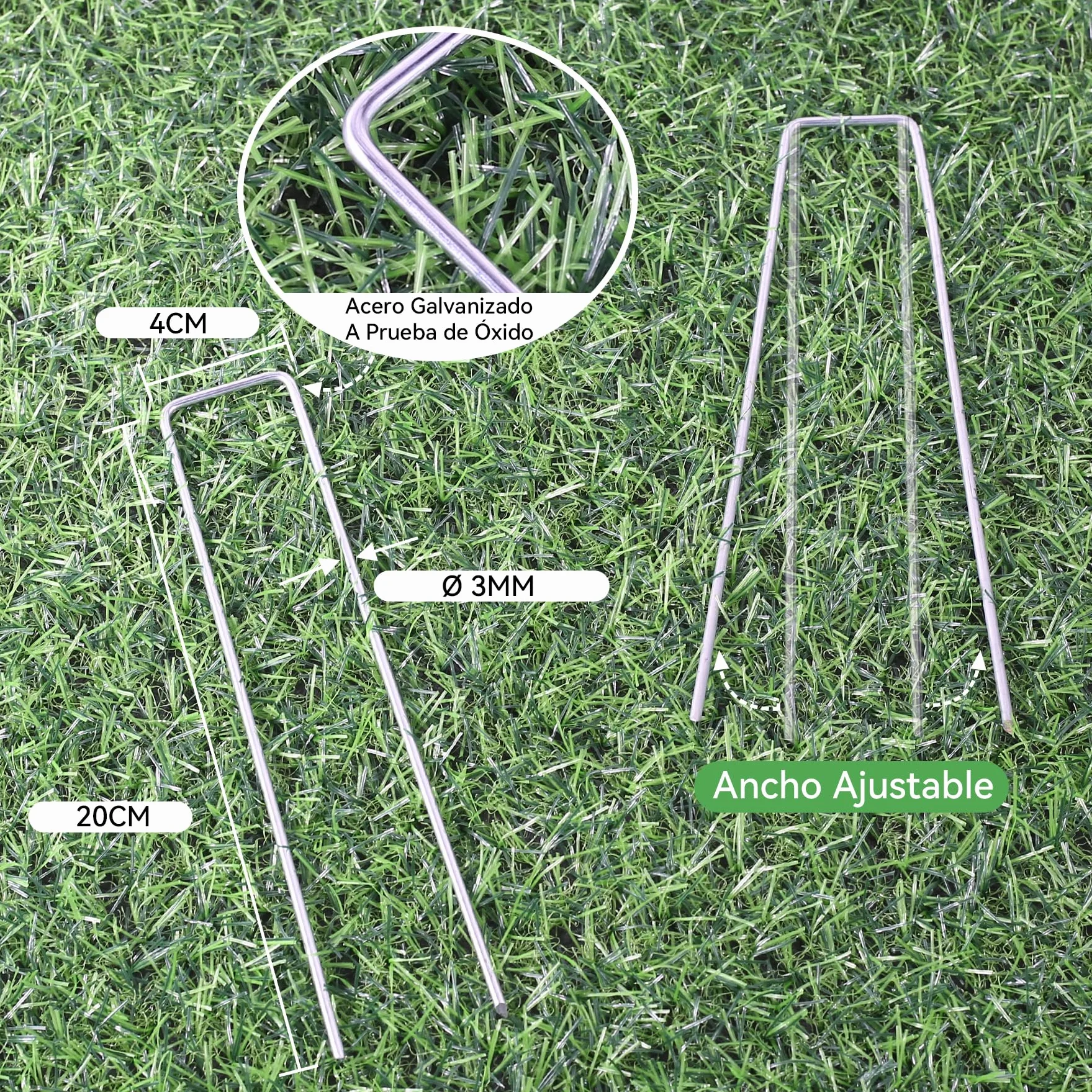 200 Piezas 20cm Ø 3mm Estacas Resistentes para Jardín - Grapas de Acero Galvanizado para Fijar Telas Antihierba, Redes y Tubos de Riego con 1 Gancho de Selección