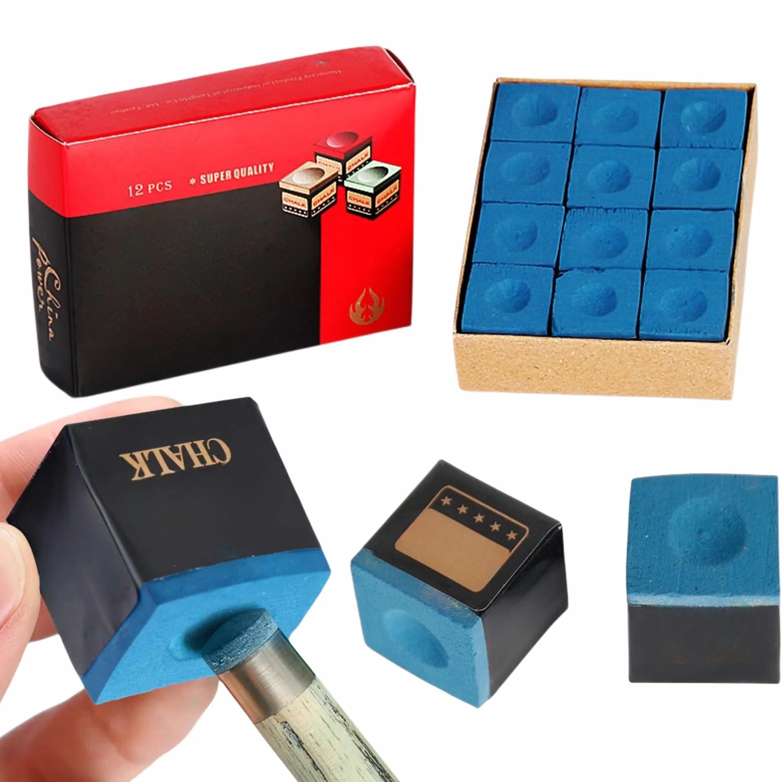 Billar Tiza Antideslizante, 12 Piezas, Azul, para Tacos de Billar