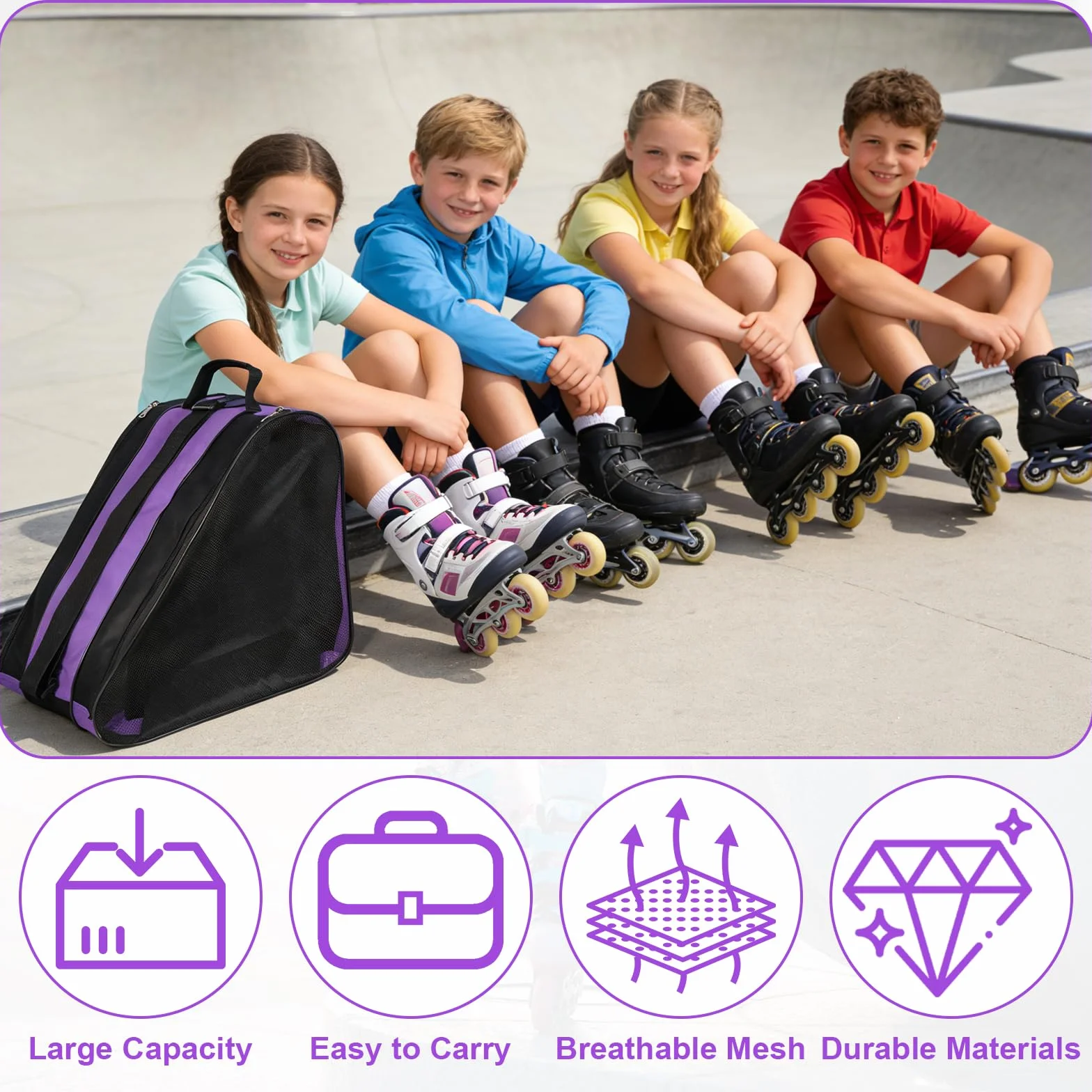QKURT Bolsa de Patinaje para Niños con Correa Ajustable, Mochila para Patines de Hielo