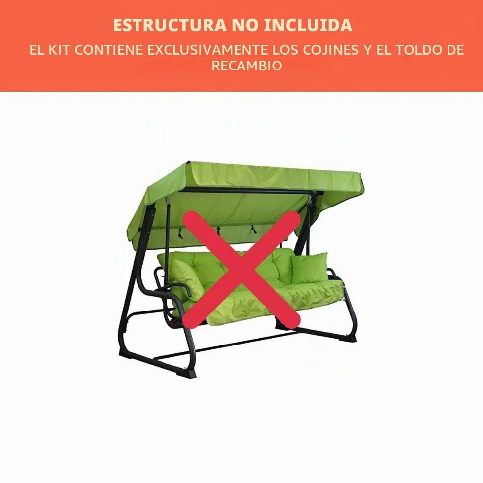 TECNOWEB Cojines para balancín de 3 plazas - Estructura no està incluìda - Ideal para Exteriores (Jardines y Patios)