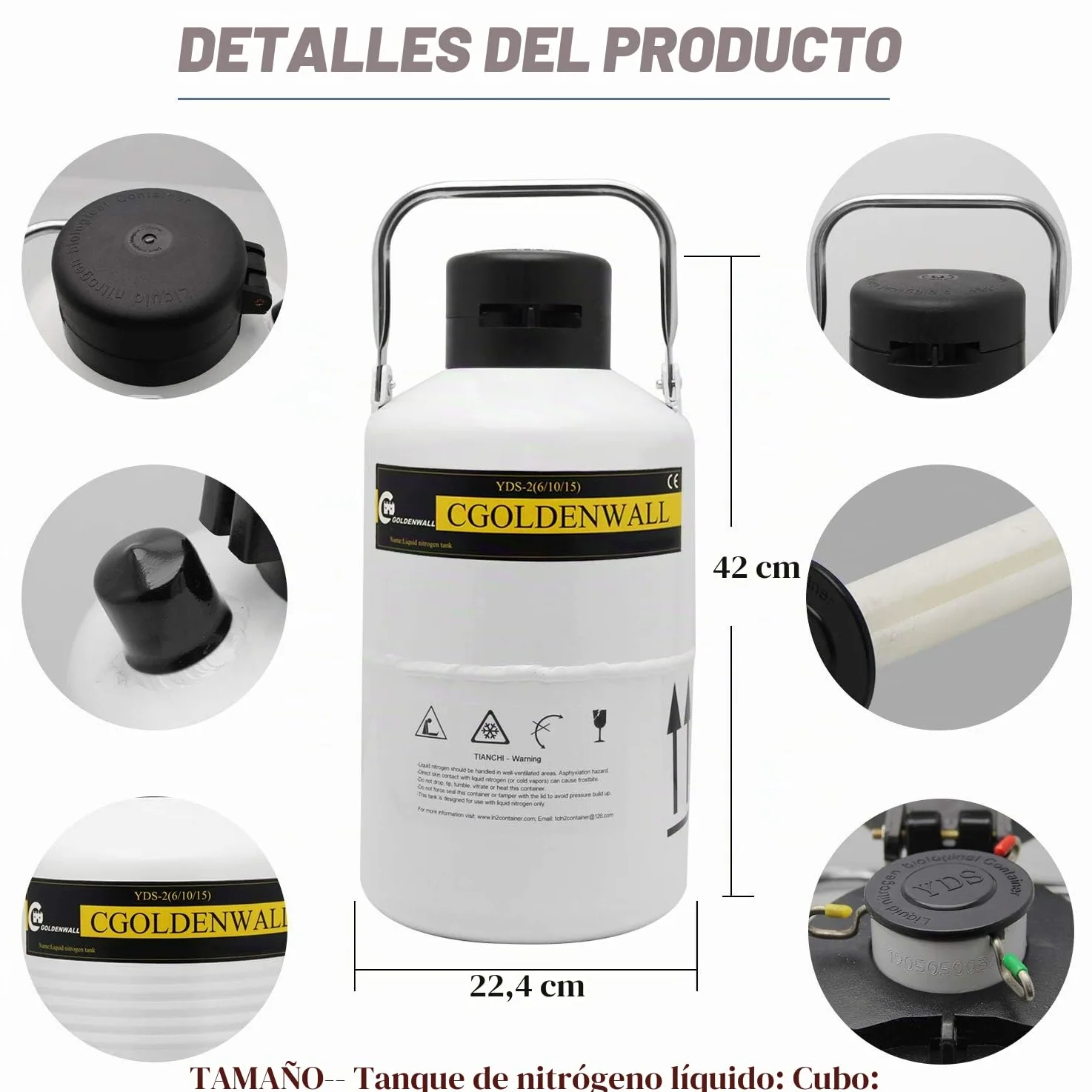 CGOLDENWALL Tanque de Nitrógeno Líquido 2L-30L Contenedor de Líquido Criogénico Portátil Recipiente de Aleación de Aluminio Frasco de Dewar (Capacidad: 3L)