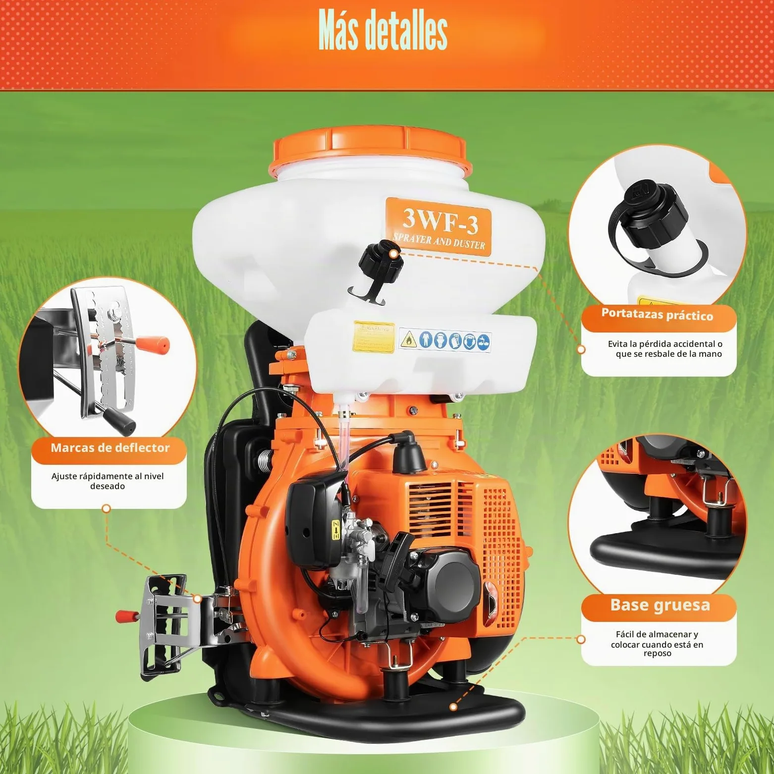 Pulverizador de mochila nebulizador, motor de 41,5 ccm, pulverizador de motor de 2 tiempos de gasolina con depósito de 14 L, más de 12 m de área de pulverización para jardinería y agricultura