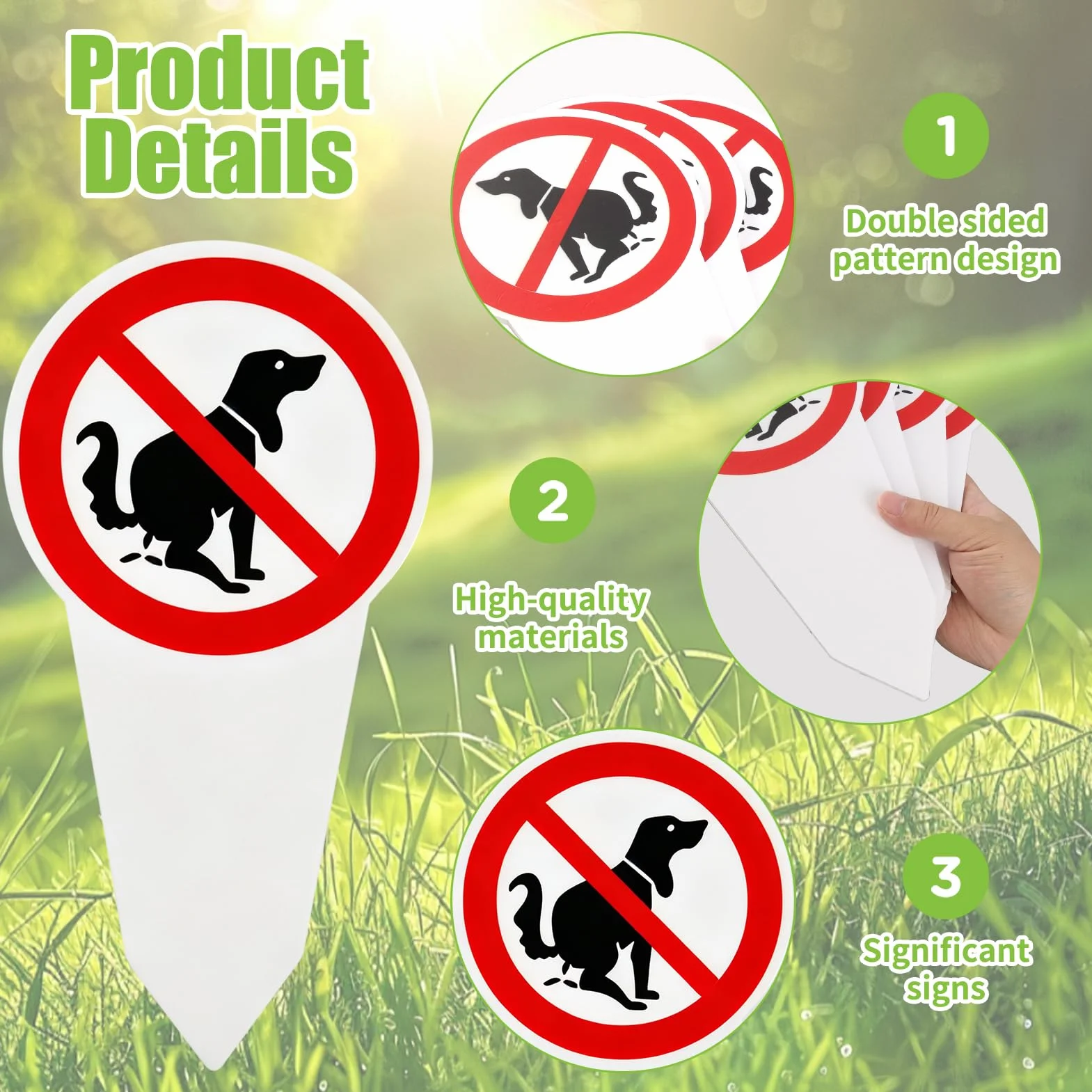 4 paneles de excrementos caninos prohibidos, señalización de PVC para jardín, césped, parque, impreso a doble cara, resistente a las inclemencias del tiempo, con estaca de fijación