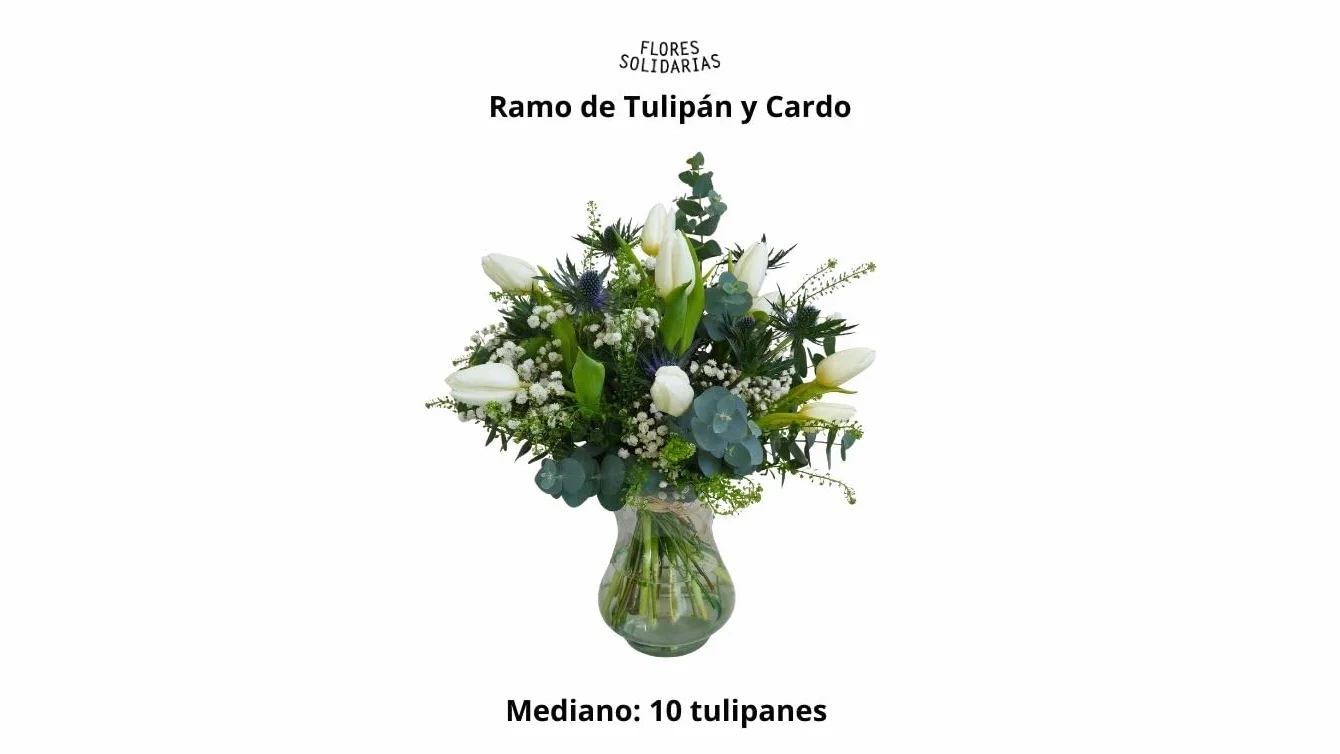 FLORES SOLIDARIAS - Ramo De Tulipanes Naturales - Ramo De Flores - Tulipanes con Cardo - Ramos De Flores Naturales A Domicilio - Regalos San Valentin - Envio 24H