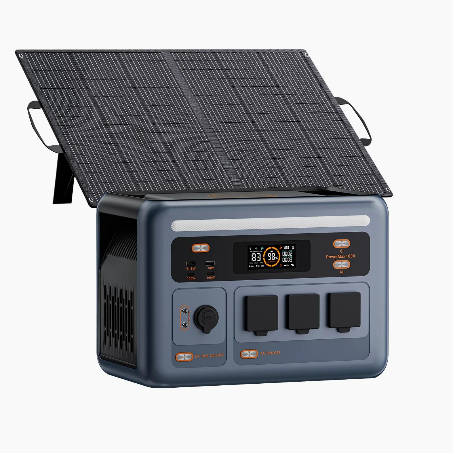 OSCAL PowerMax 1800SE Estación Eléctrica Portátil con Panel Solar 100W | Batería LiFePO4 1024Wh, 3 tomas CA 1800W, Carga rápida 0-80% en 45 min, Generador Solar de Emergencia para Acampar