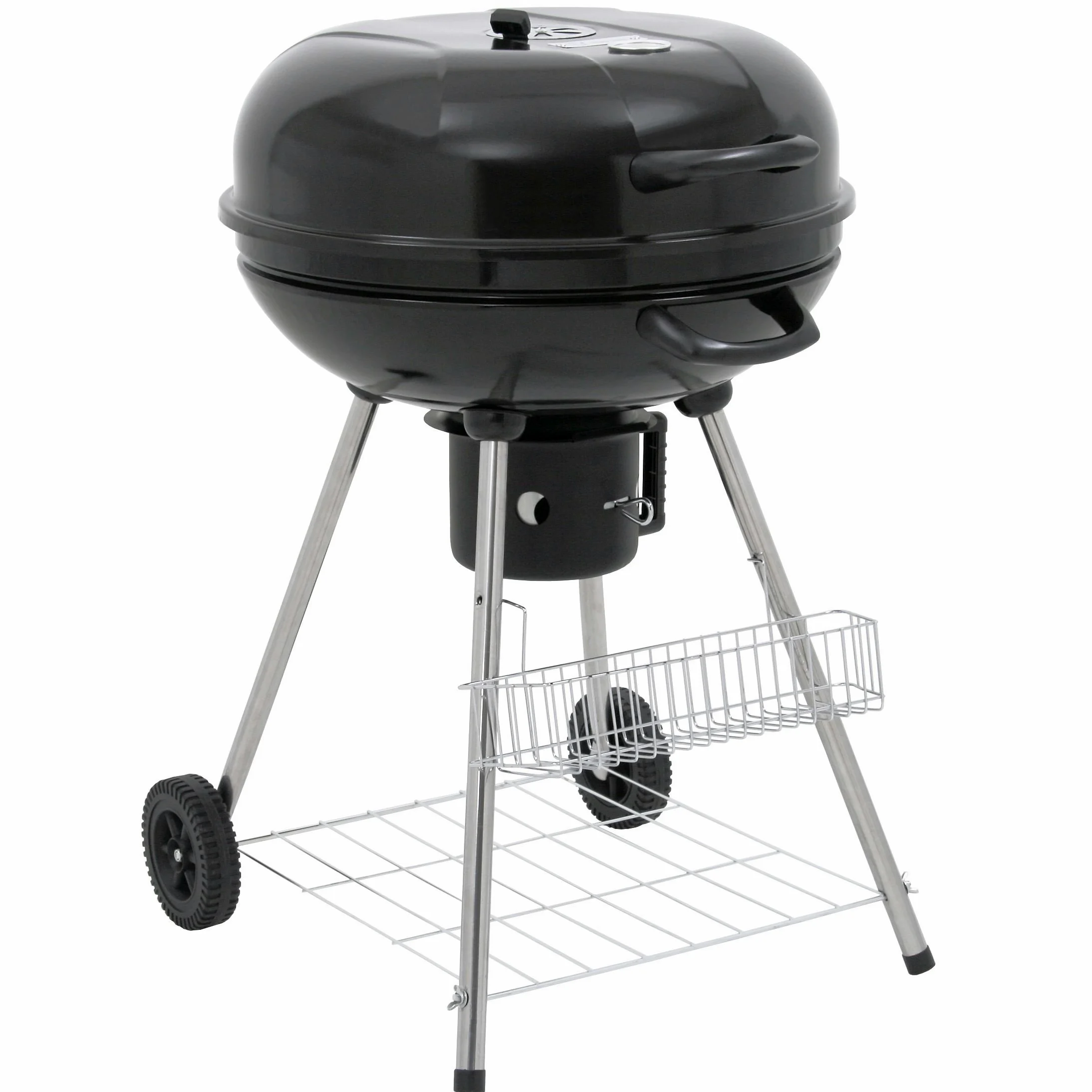 BBQ-Toro Barbacoa de Carbón con Tapa, Termómetro y Regulador de Aire "Birch" | 57 cm | Superficie de Parrilla Ø 55 cm | Barbacoa Portátil | Barbacoa con Ruedas | con 2 Parrillas, Estante y Canasta