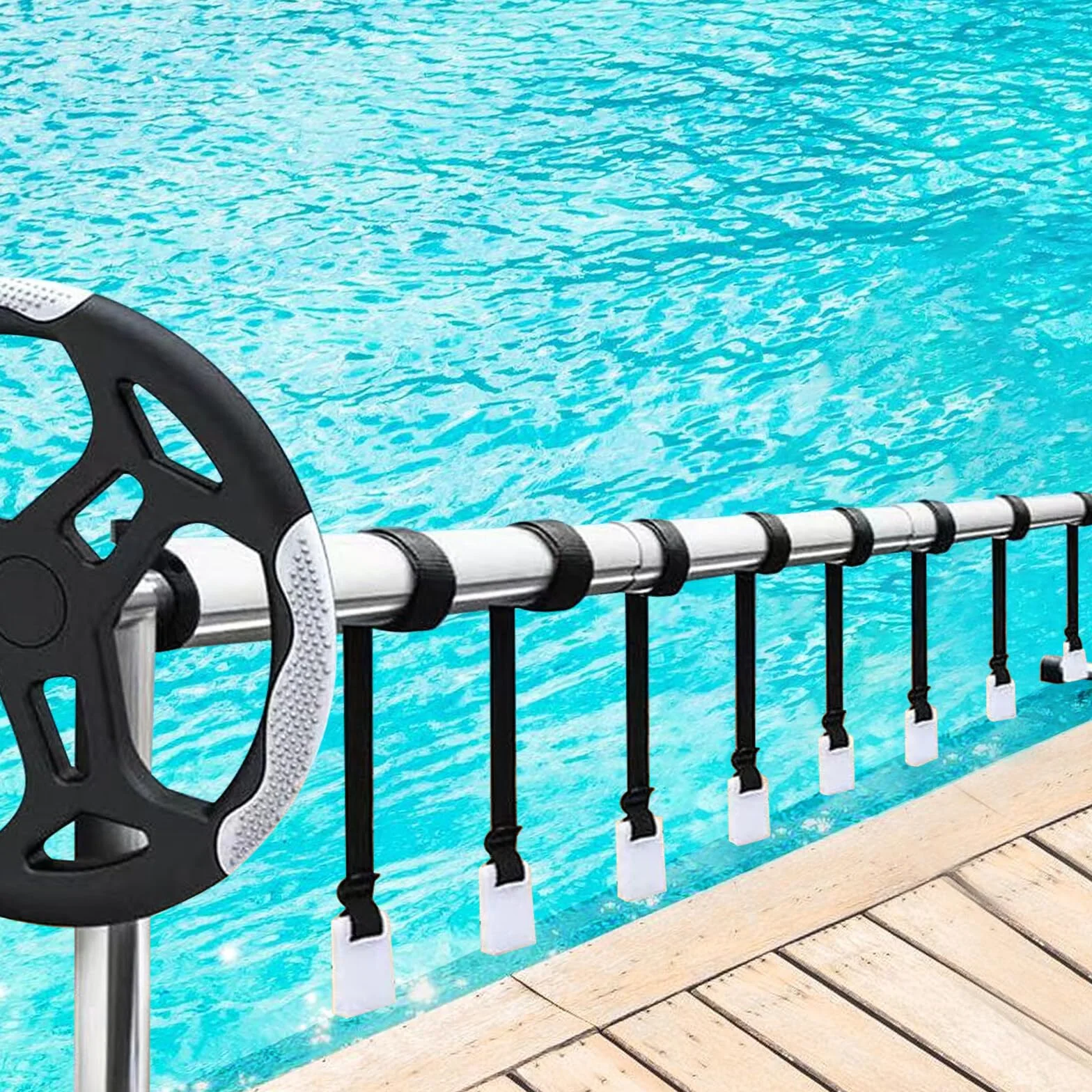 Aicharynic Bandas de sujeción para láminas de piscina, juego de 8 bandas de fijación y grapas, enrollador de piscina, enrollador móvil, lámina solar para sistema de enrollado móvil, para lonas de
