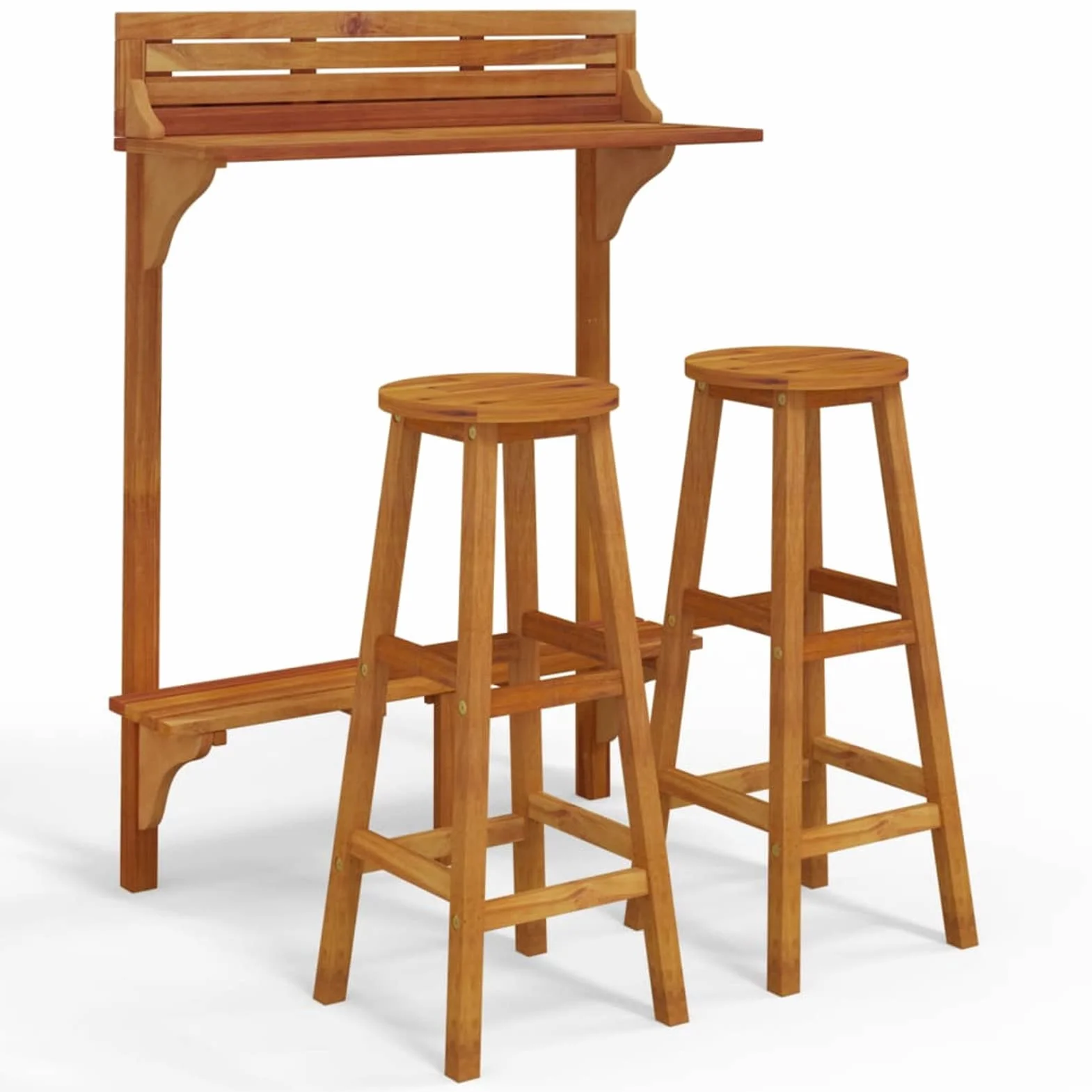 Tidyard Set de Bar para Jardín 3 Piezas Mesa Silla Asiento Patio Terraza Barra Bistró Muebles de Bar Butaca Taburete Alto Pub Bistró Comedor Patio Desayuno Madera Maciza de Acacia 6#