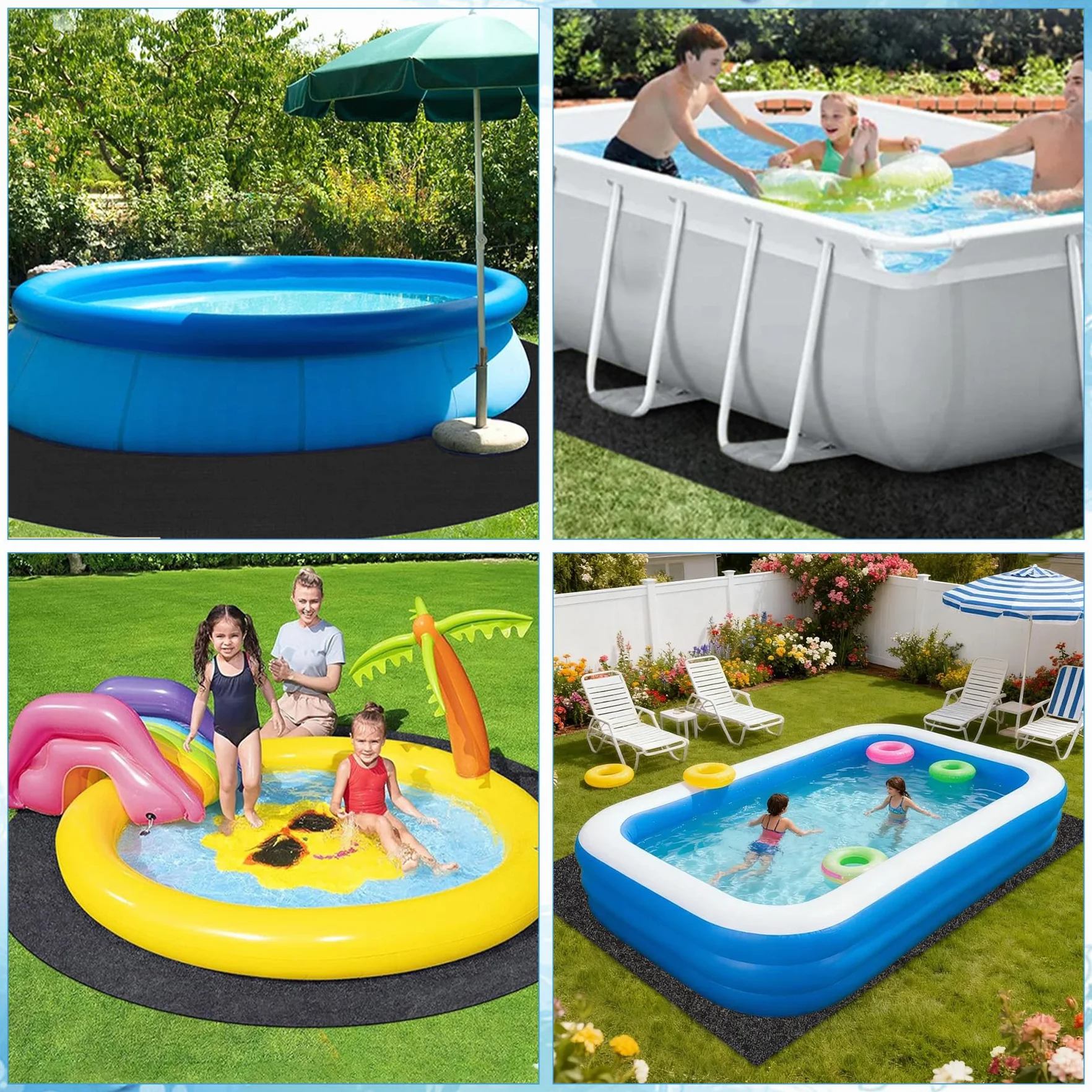 TZEKING Base de Piscina 4m Rectangular, Lona de Suelo en Geotextil 200g/m², Antideslizante y Absorbente para Piscinas Elevadas y Exteriores, Fácil de Colocar y Plegable para Jacuzzi