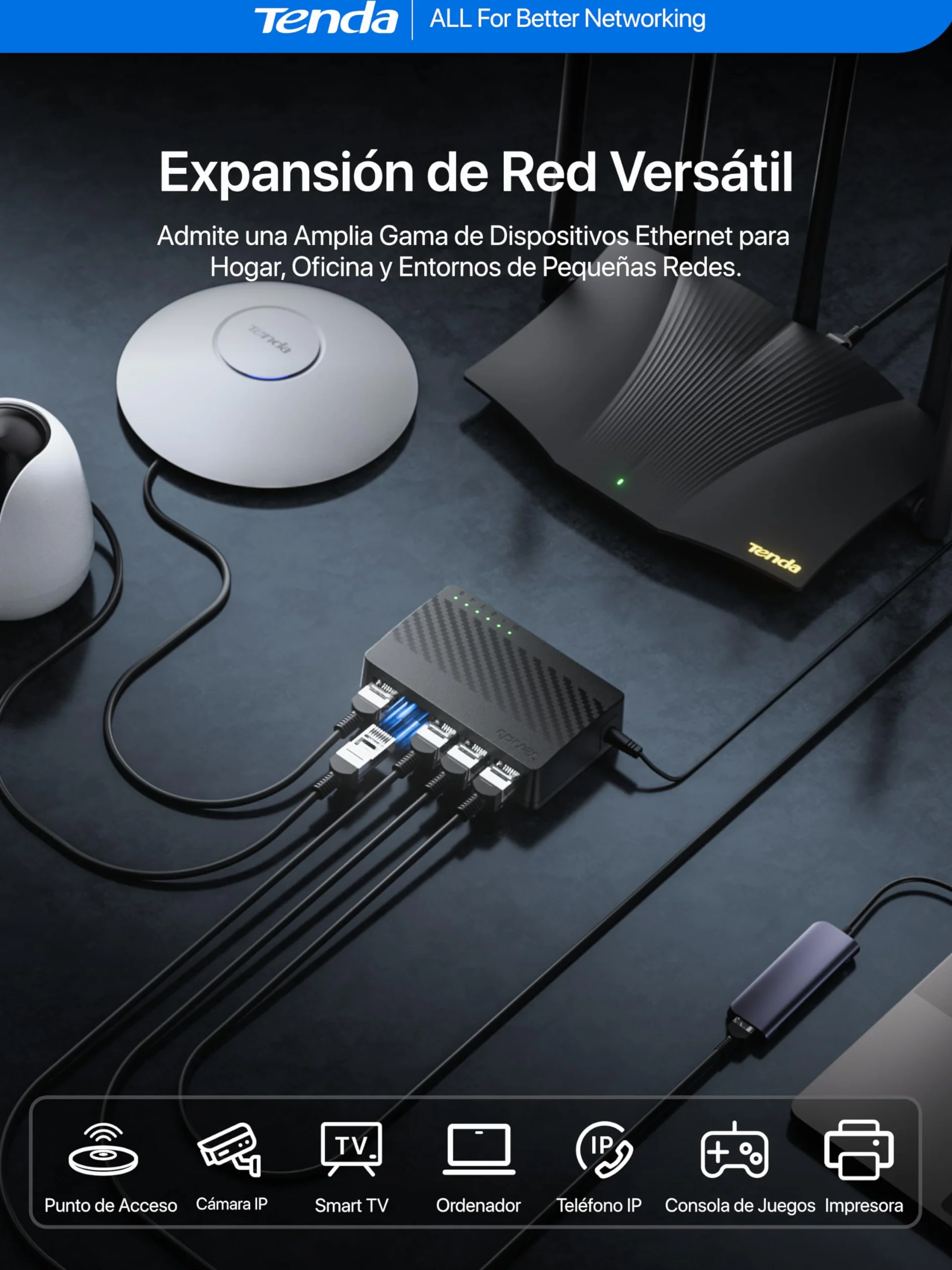 Tenda SG105 Switch Ethernet Gigabit 5 Puertos 10/100/1000 Mbps RJ45 No Administrado Negro