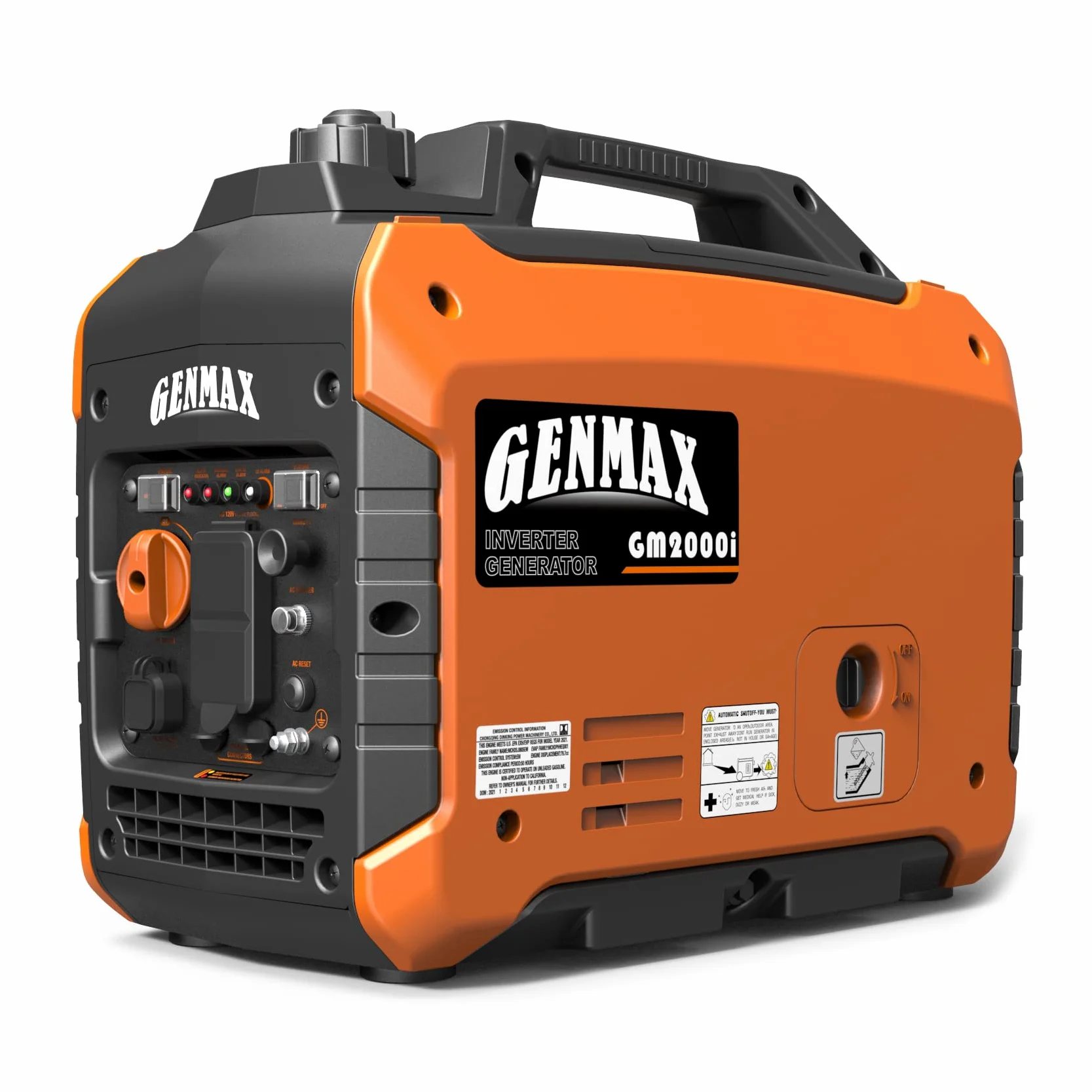 GENMAX Generador inversor portátil, motor de gas ultra silencioso de 2000 W, compatible con EPA, función de modo ecológico, ultra ligero, adecuado para respaldo en casa y campamento (GM2000i)