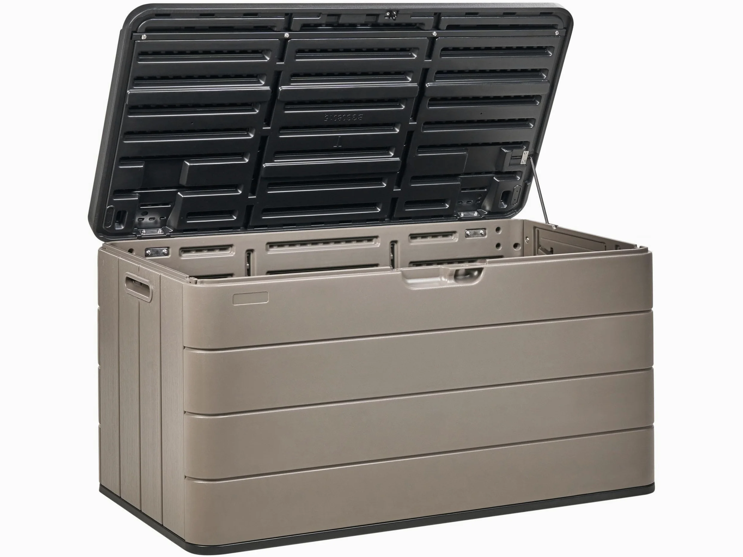Beliani Arcón para exterior caja de almacenaje de jardín 116 x 60 cm ruedas de plástico marrón Milies
