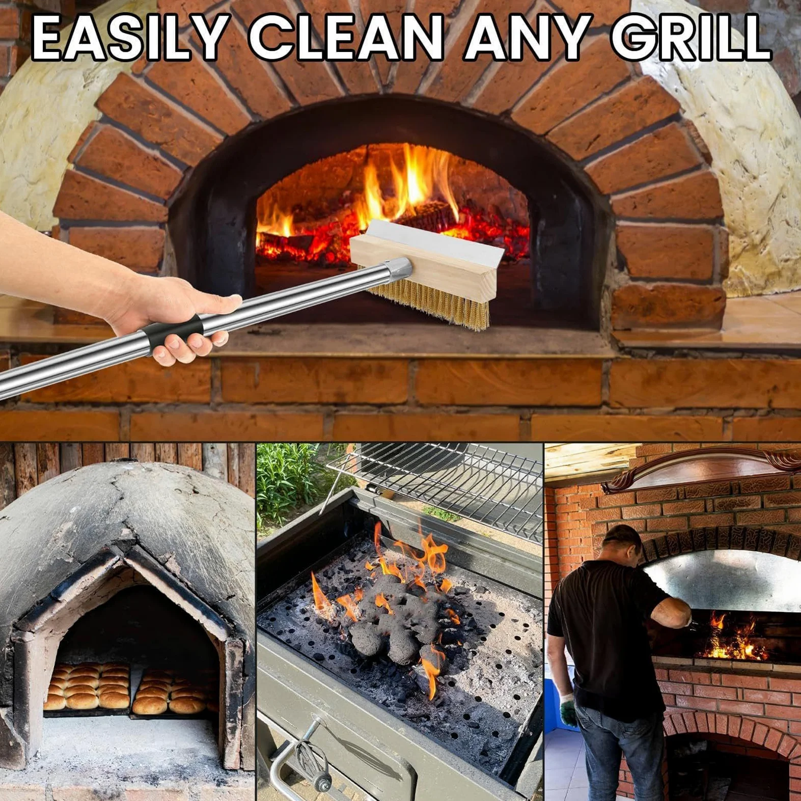 Cepillo para Piedra de Pizza Herramienta de Limpieza Barbacoa Parrilla | Cepillo De Limpieza Para Horno De Pizza De 149 Cm Para Comercial, Exterior, Hogar, Barbacoa