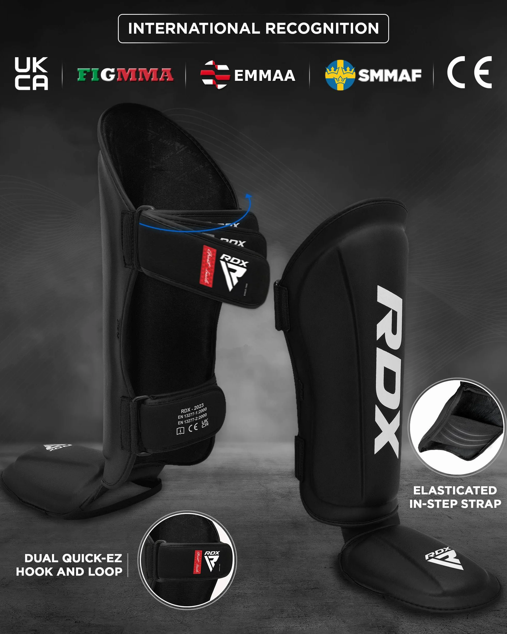 RDX Espinilleras Kickboxing Muay Thai Aprobadas SATRA SMMAF Piel Maya Premium Protección Empeine Piernas