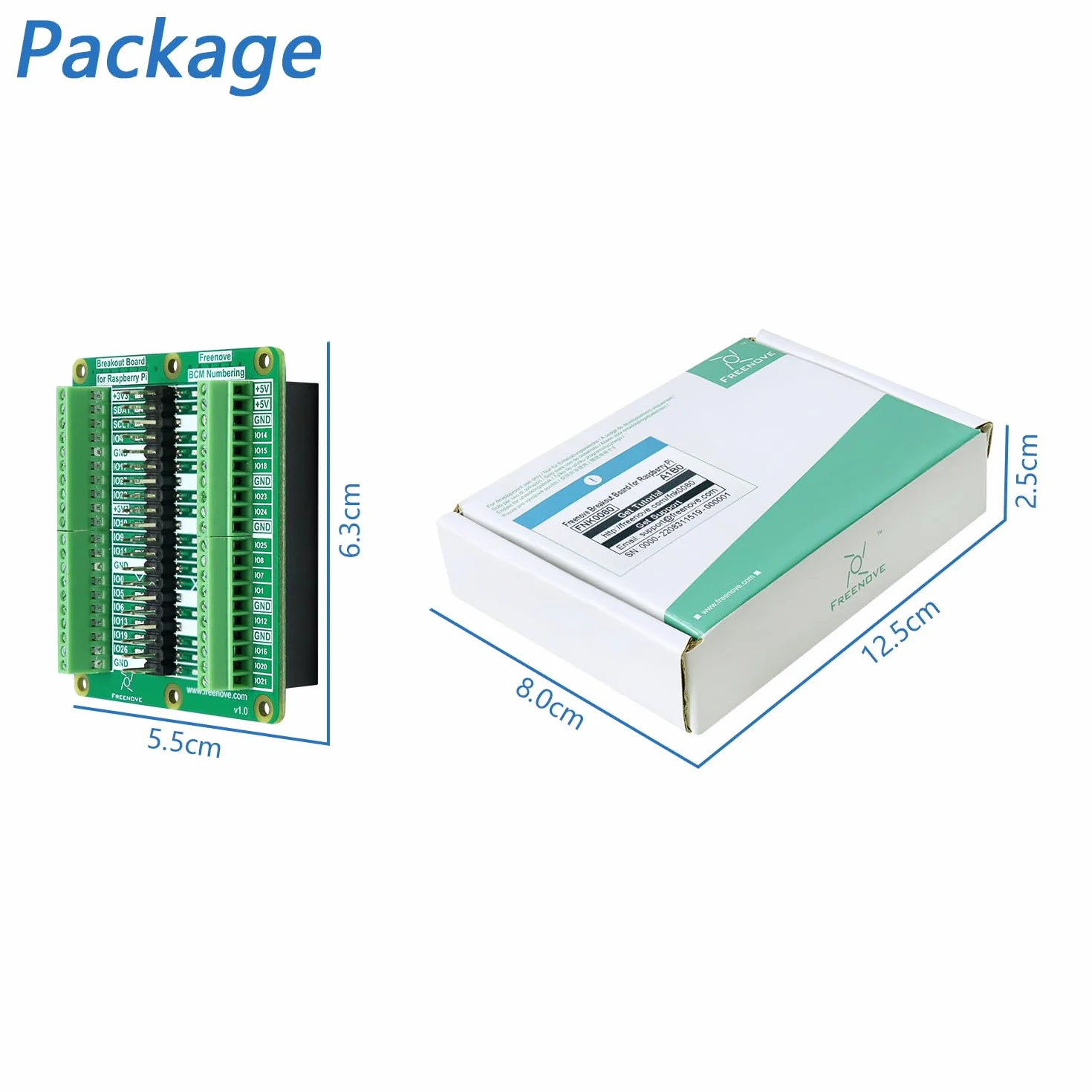 Freenove Breakout Board for Raspberry Pi 5, Terminal Block Shield Hat GPIO Status LED