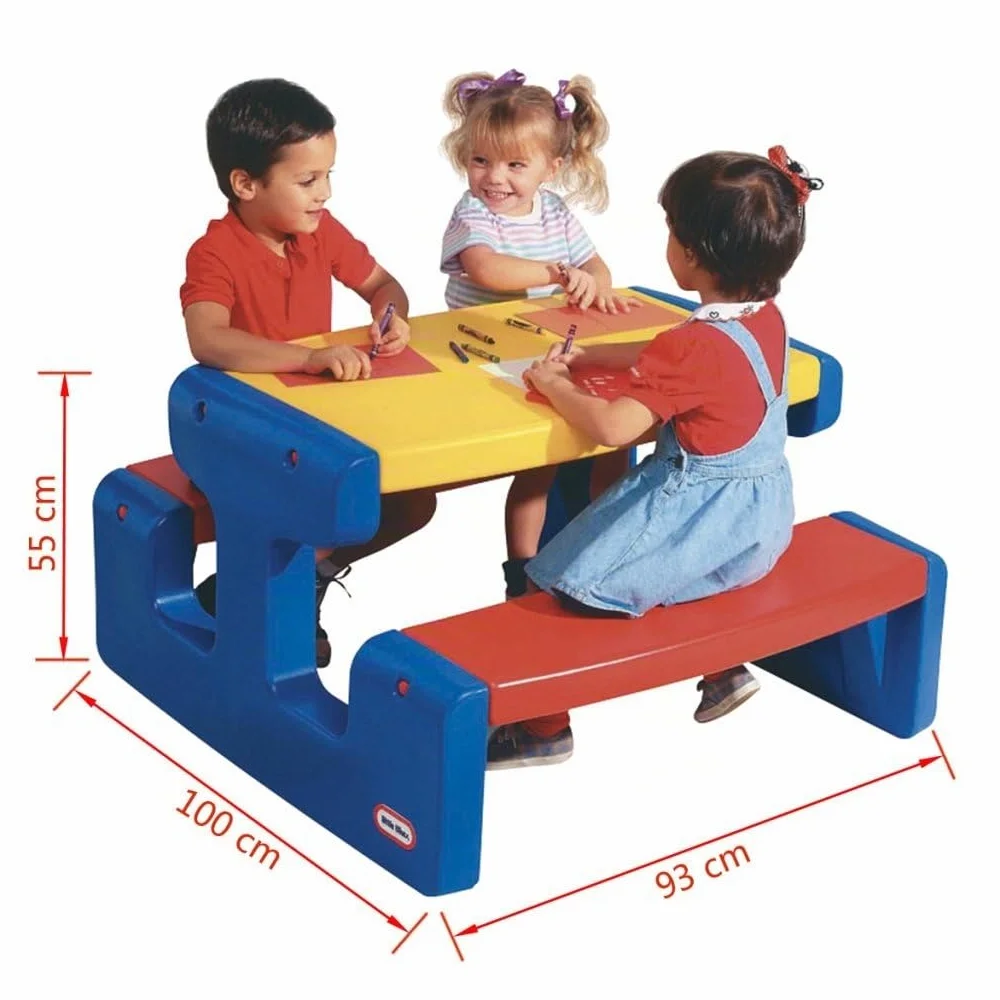 Little Tikes Mesa Grande de Picnic - Capacidad para 6 - Para Tareas, Proyectos y Juegos - Colores Primarios