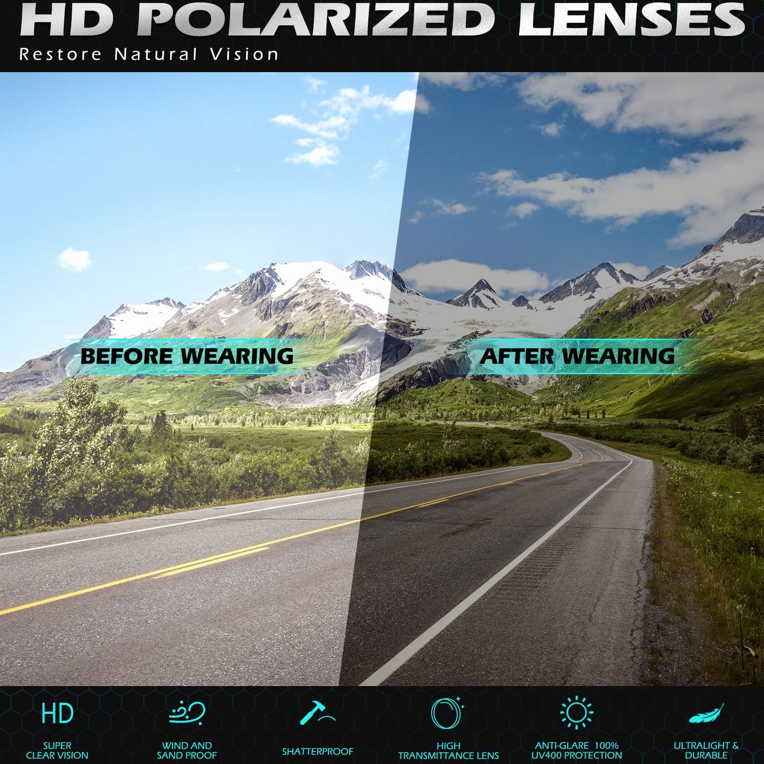 Sunier Gafas de Sol Polarizadas Deportivas Hombre Mujer UV400 Conducción Pesca Ciclismo
