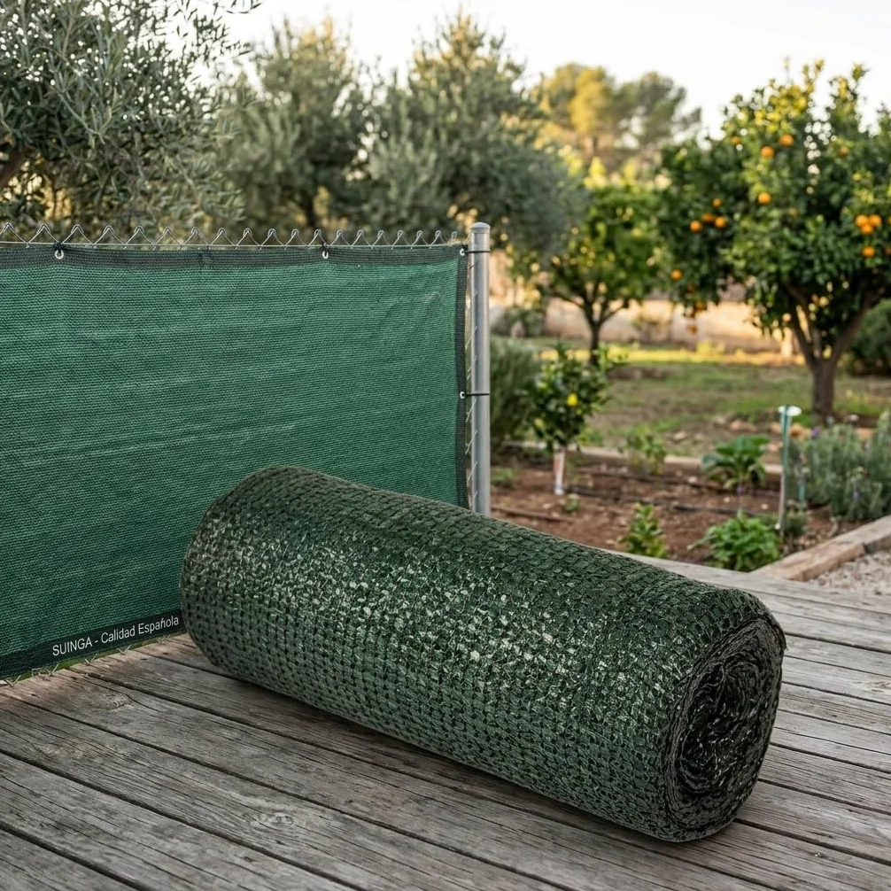 Suinga Malla de Sombreo Ocultacion 1 x 50 Metros Verde Oscuro | Ocultacion 100% para Terrazas, Jardines y Parcelas | Privacidad Total y Proteccion Solar Exterior